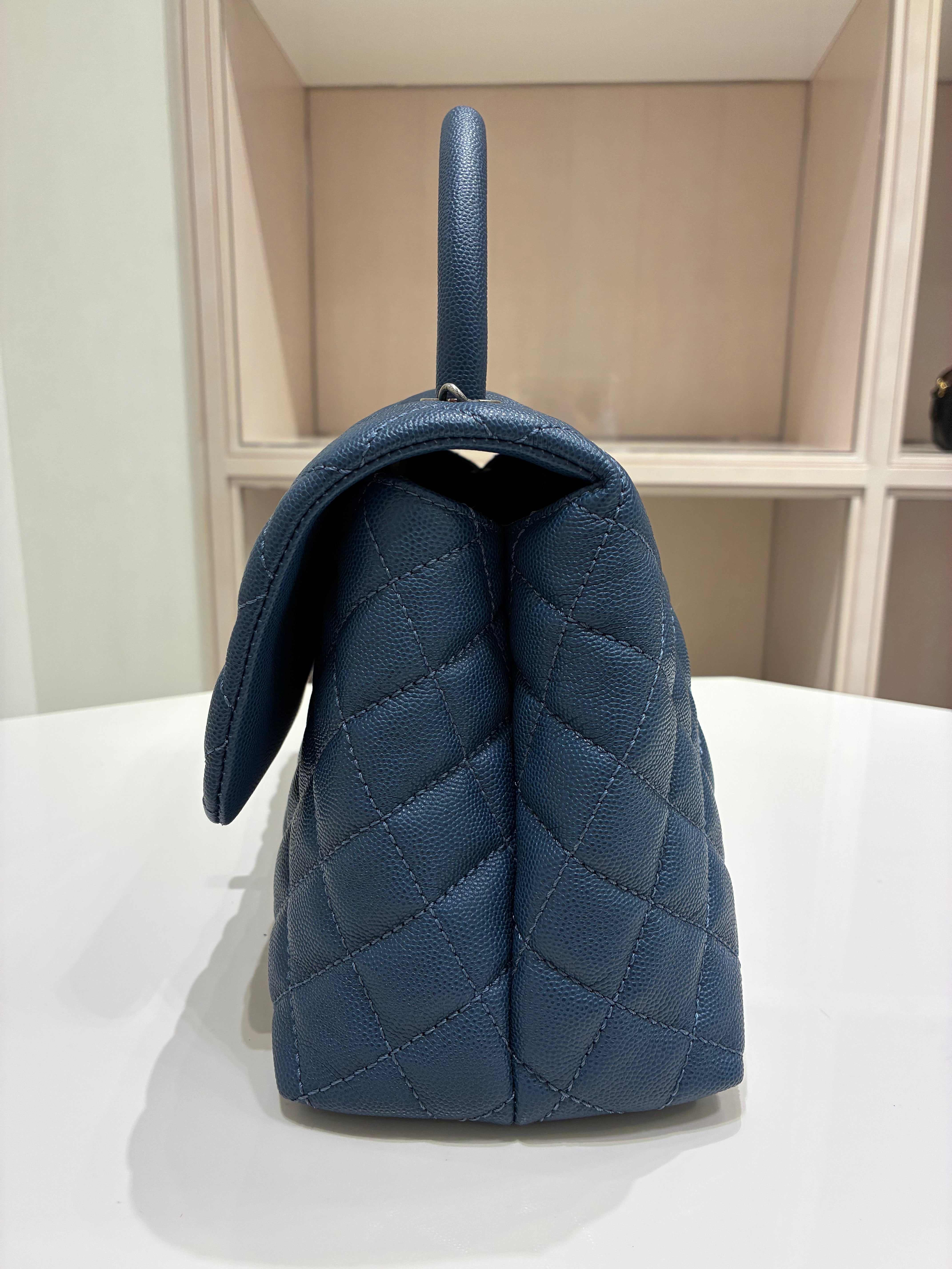 Chanel Caviar Small Coco Handle Blue Quilted