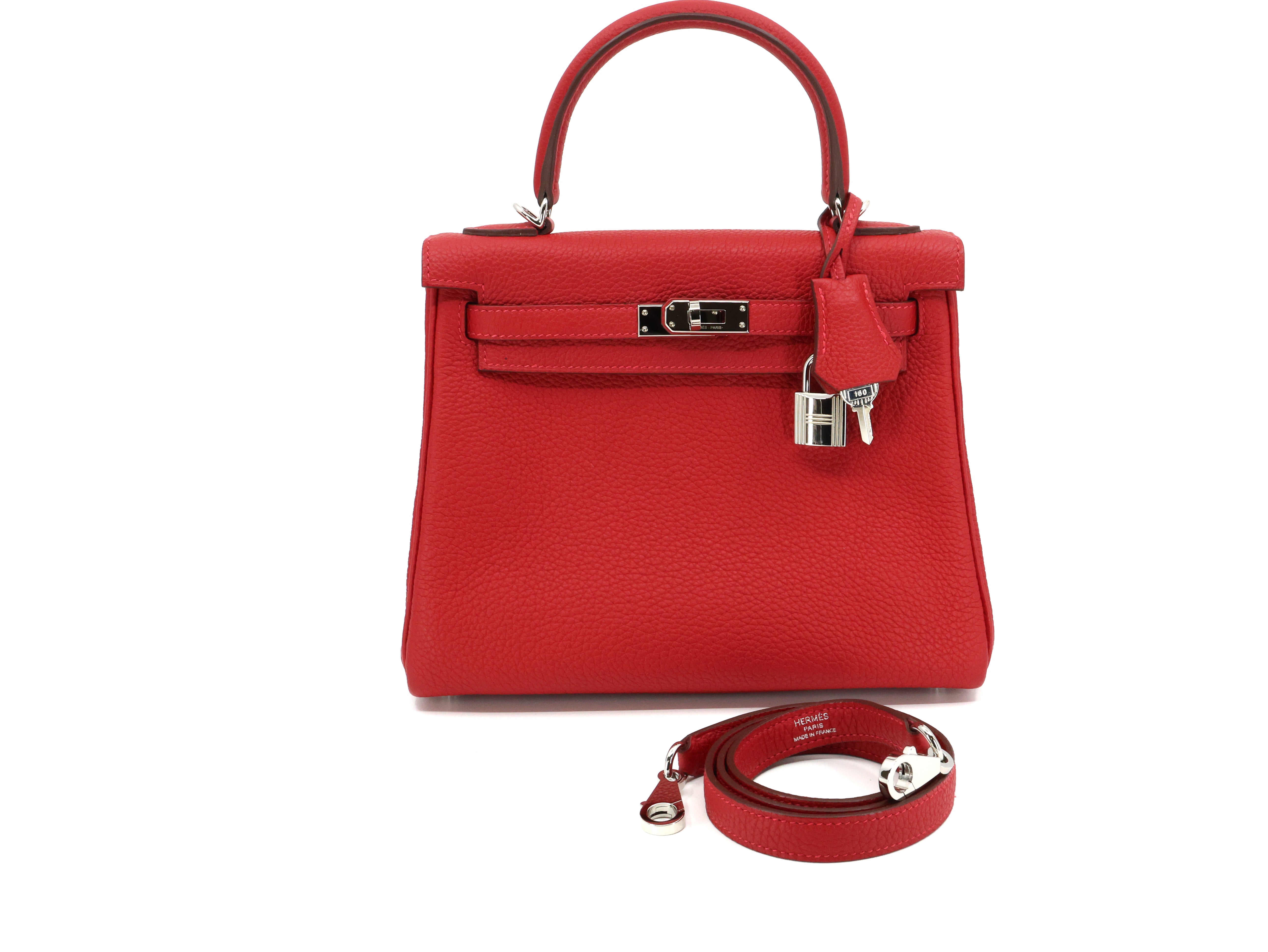 Hermes Sac Kelly II 25cm Retourne Rouge Casaque Togo Leather Palladium Hardware (PHW)