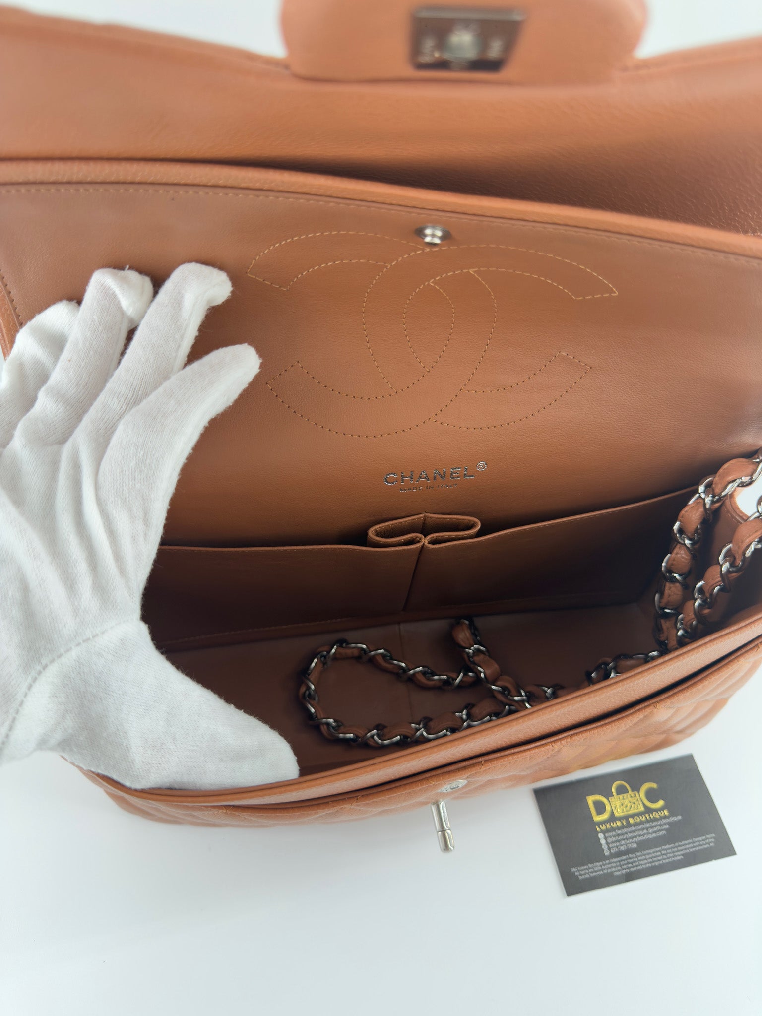 Chanel Jumbo Quilted Caviar Double Flap in Caramel SHW