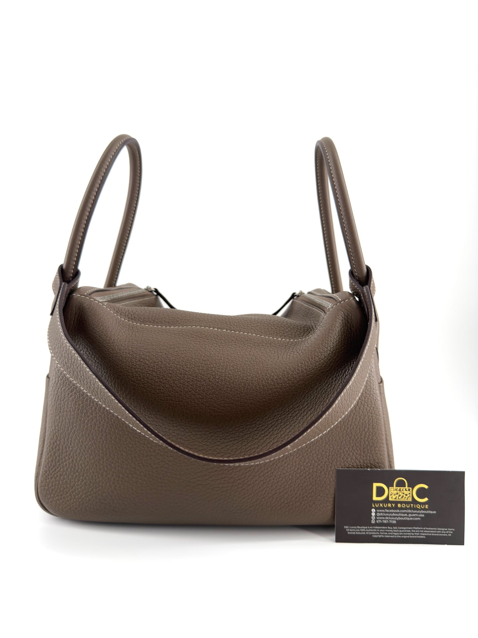 Hermes Lindy 26 shoulder bag Etoupe Clemence leather with palladium hardware