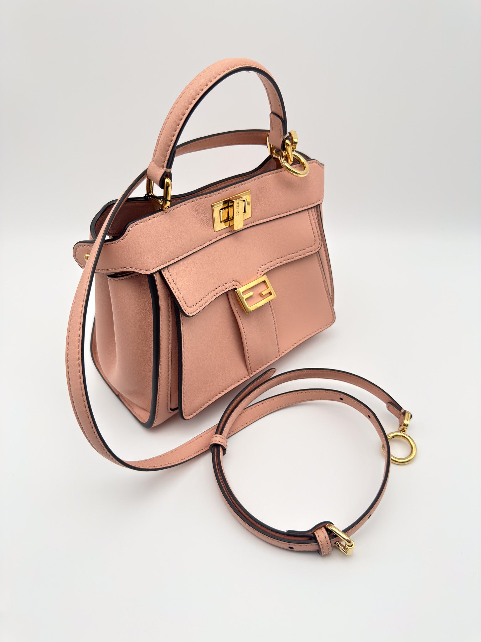 Fendi Peekaboo Mini Handle Bag With Strap Baby Pink