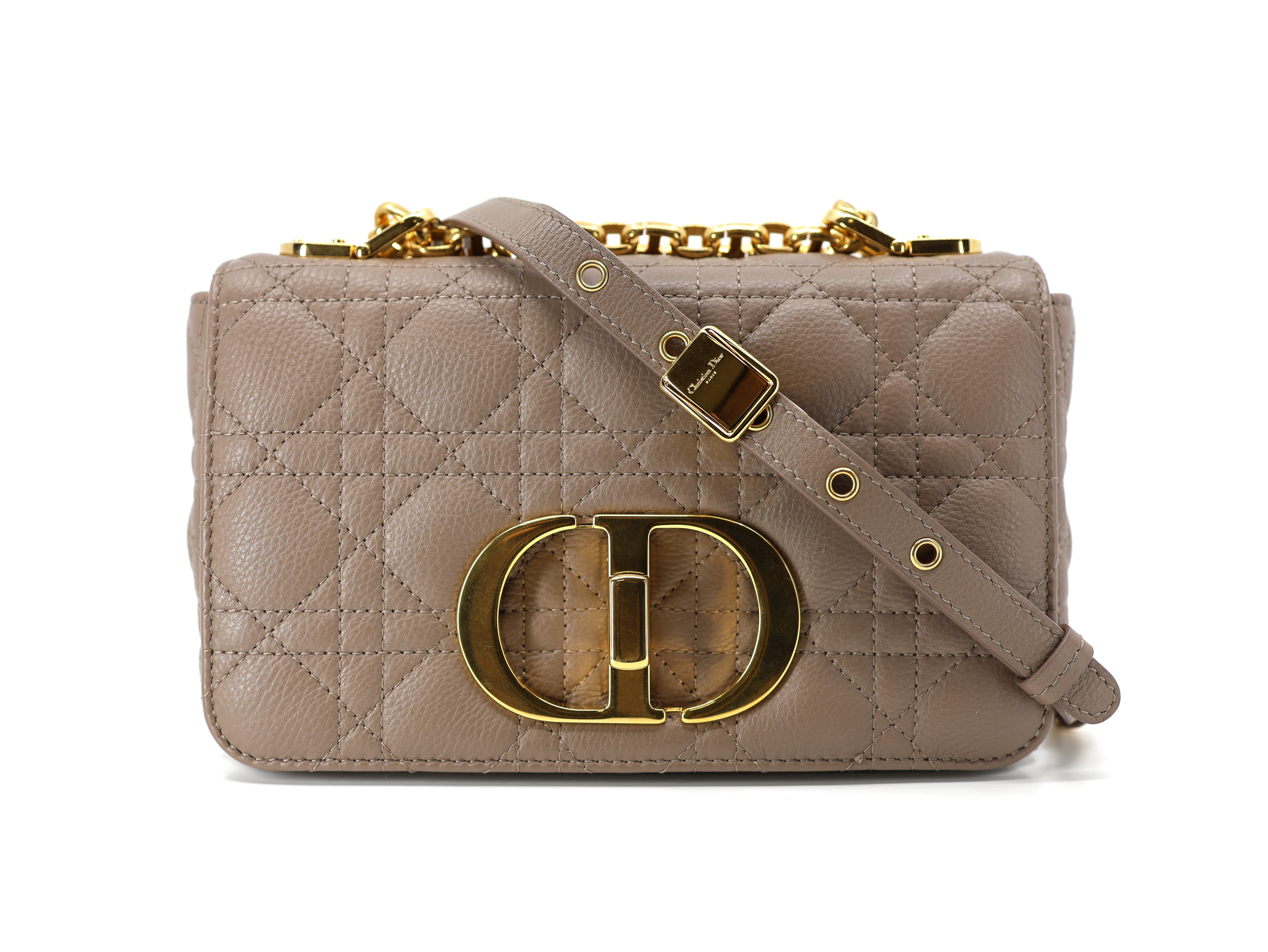 Christian Dior Caro Bag Taupe  Calfskin Cannage Small