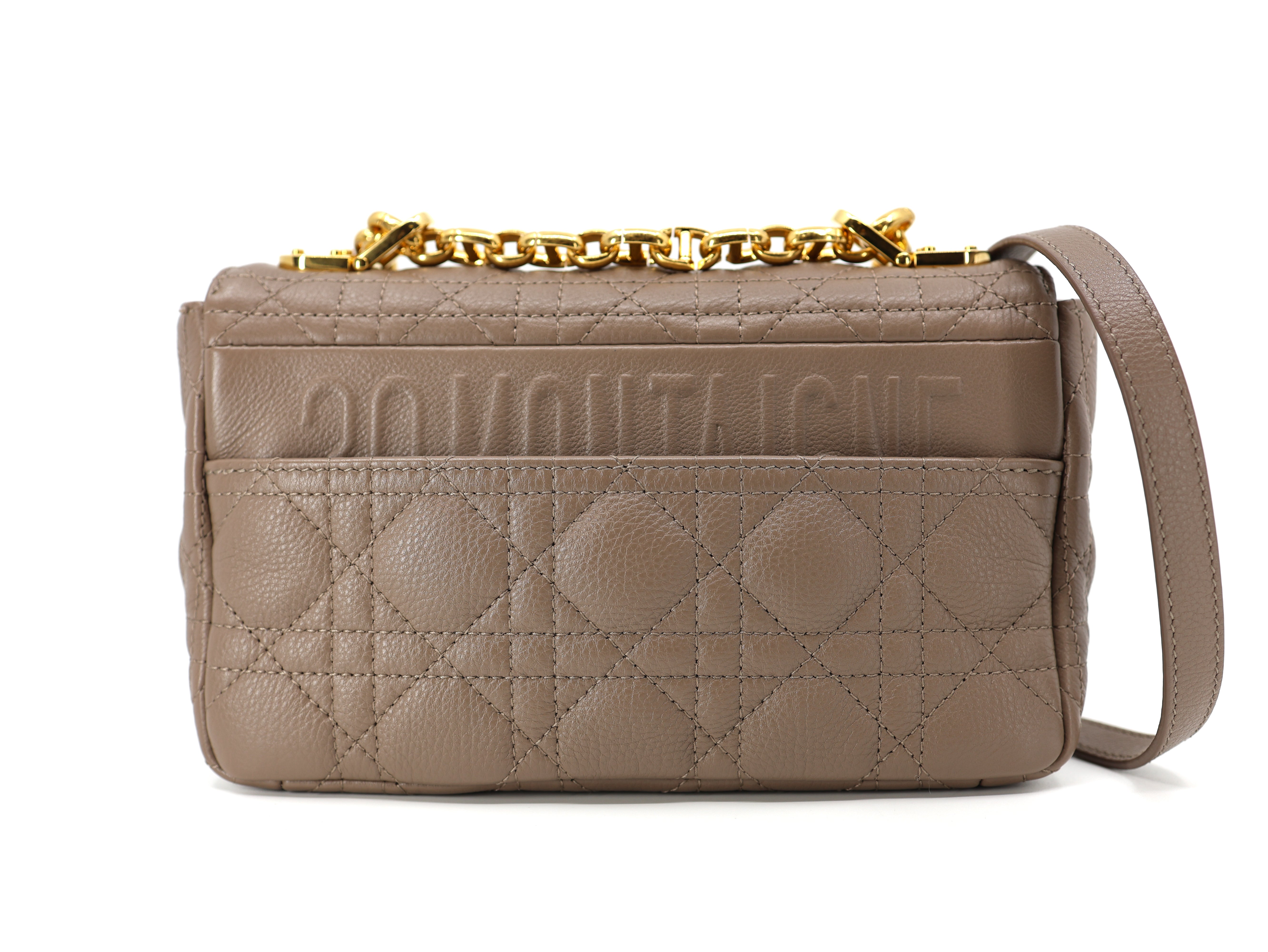 Christian Dior Caro Bag Taupe  Calfskin Cannage Small