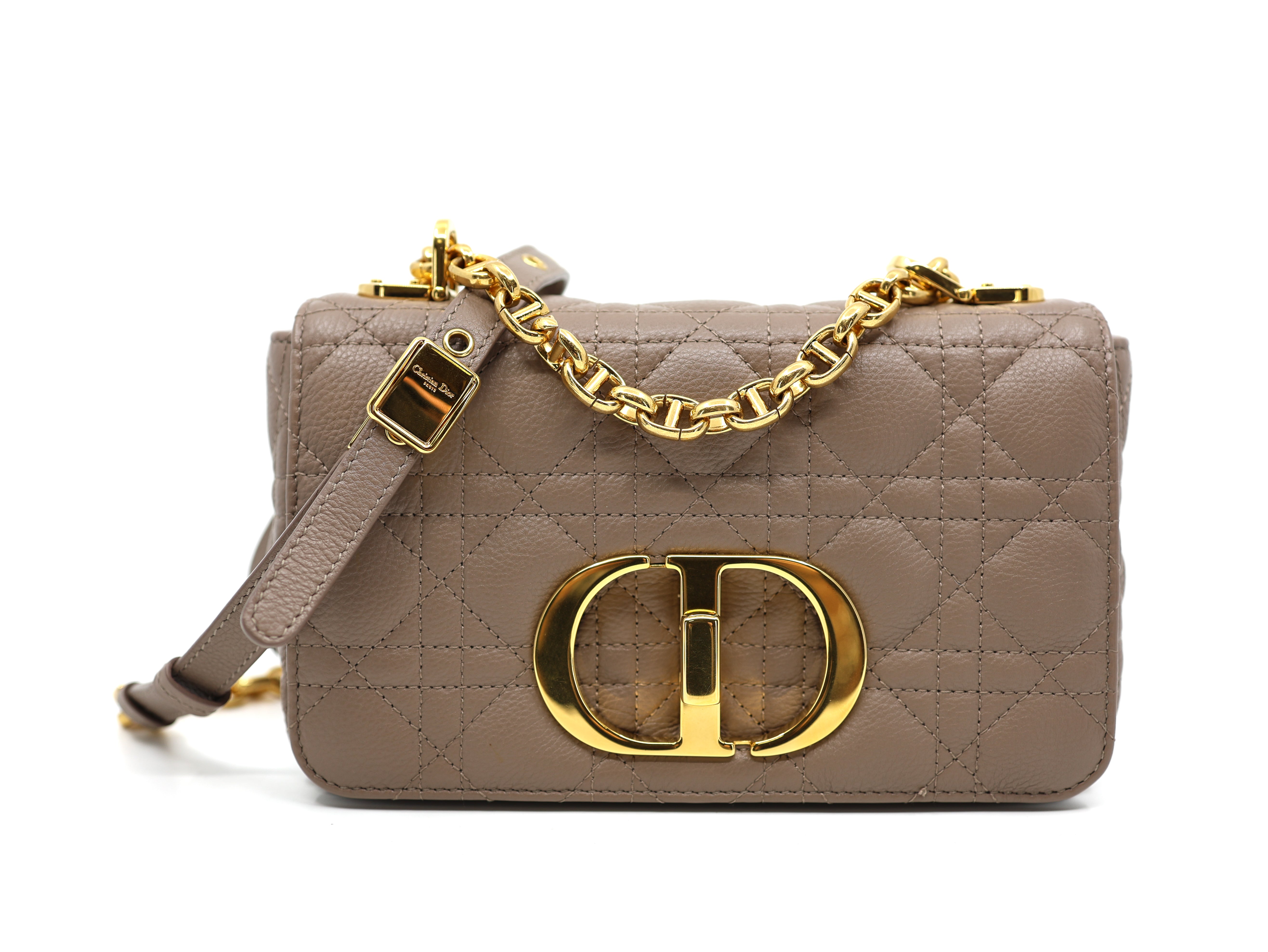 Christian Dior Caro Bag Taupe  Calfskin Cannage Small