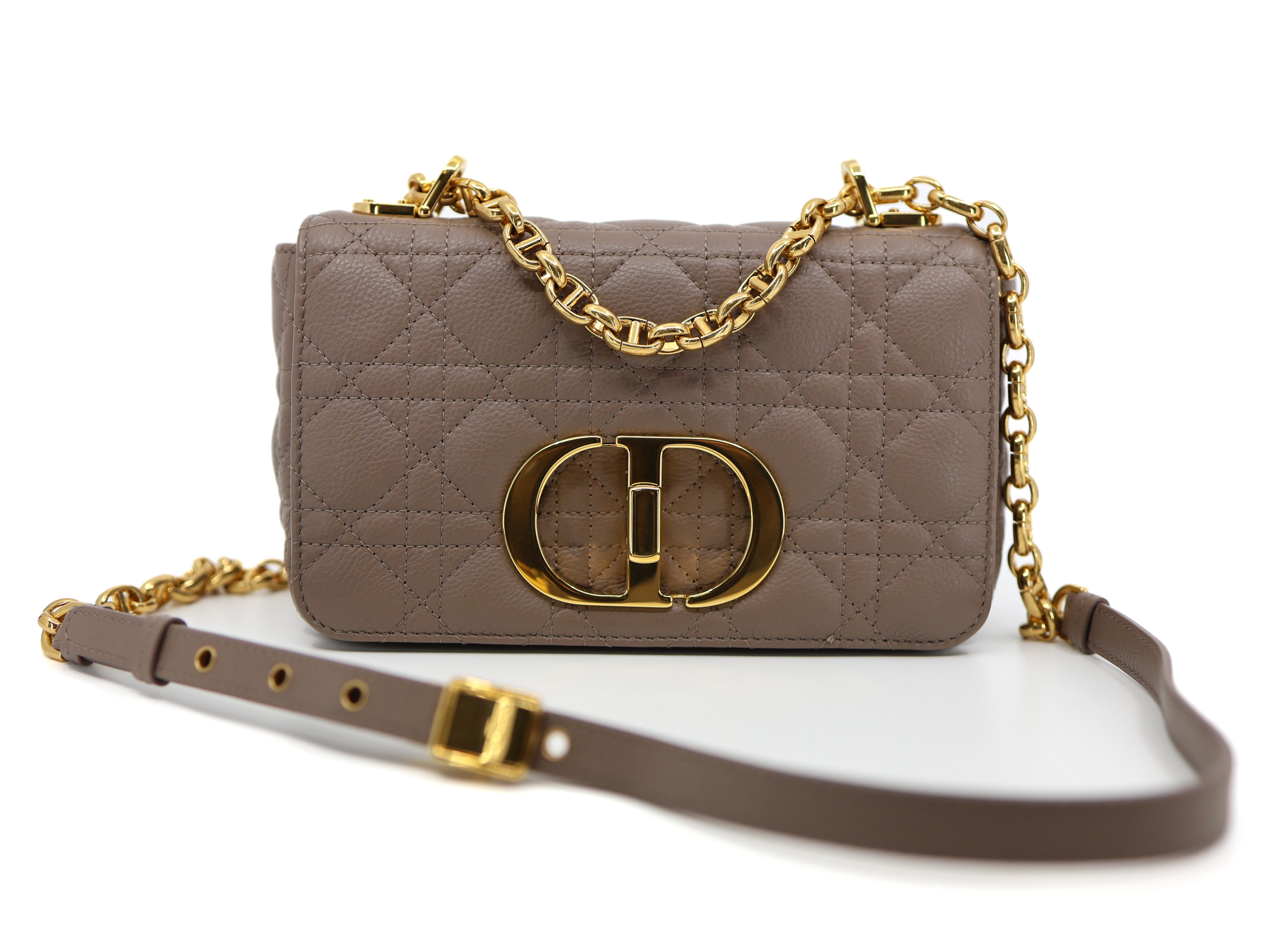 Christian Dior Caro Bag Taupe  Calfskin Cannage Small