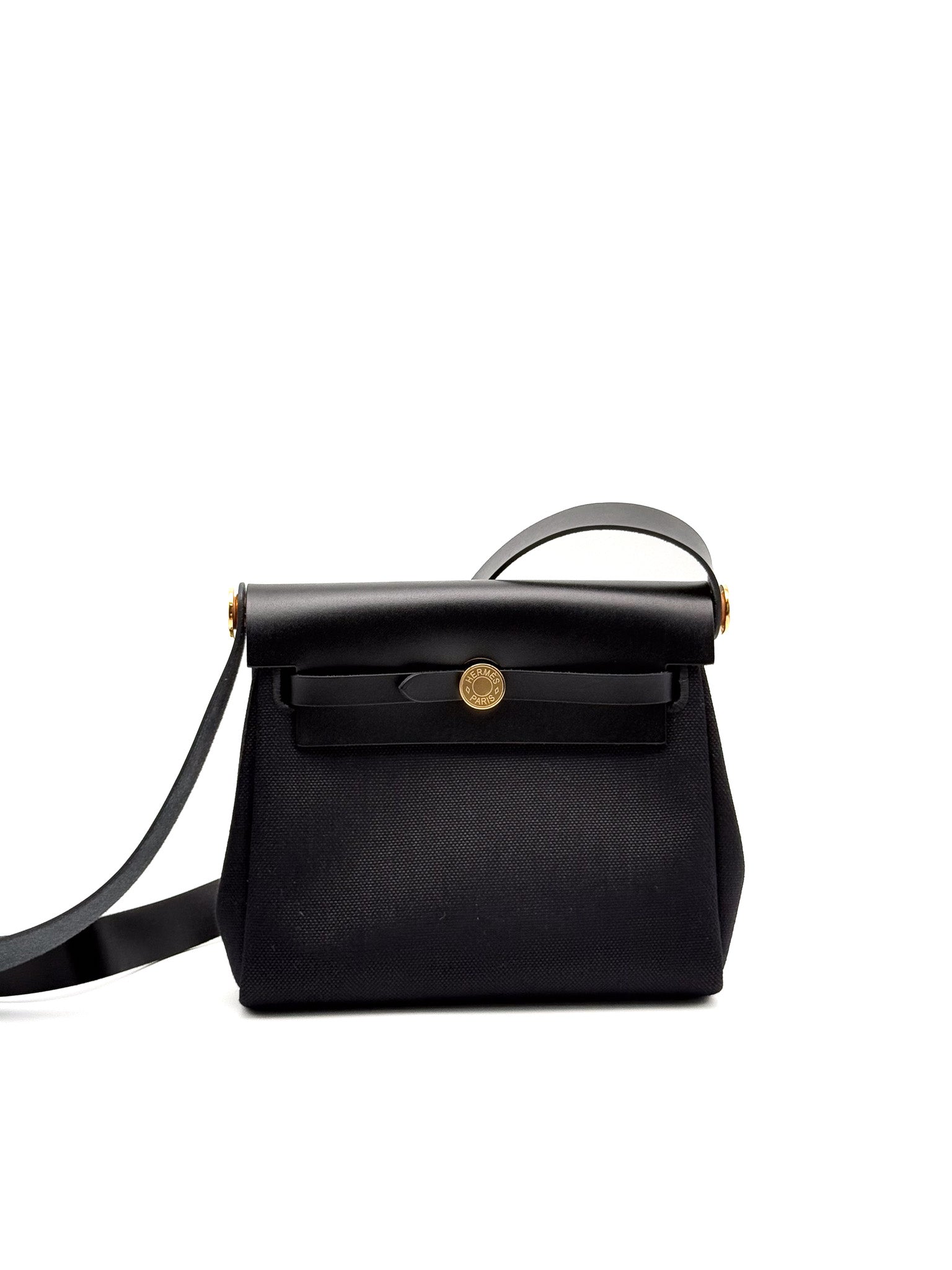 Hermes Herbag Zip 20 bag Noir Gold Military Toile Vache Hunter