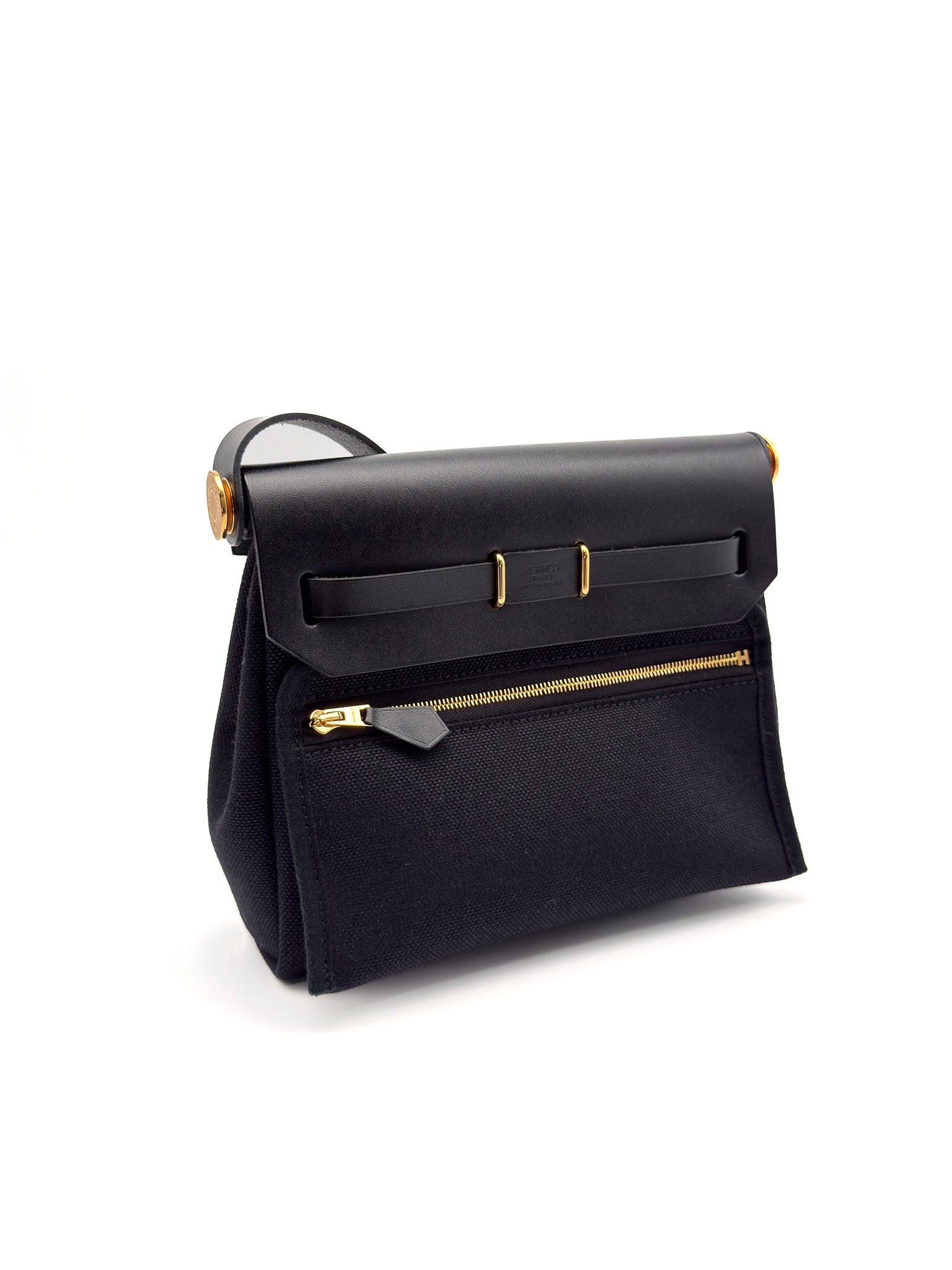 Hermes Herbag Zip 20 bag Noir Gold Military Toile Vache Hunter