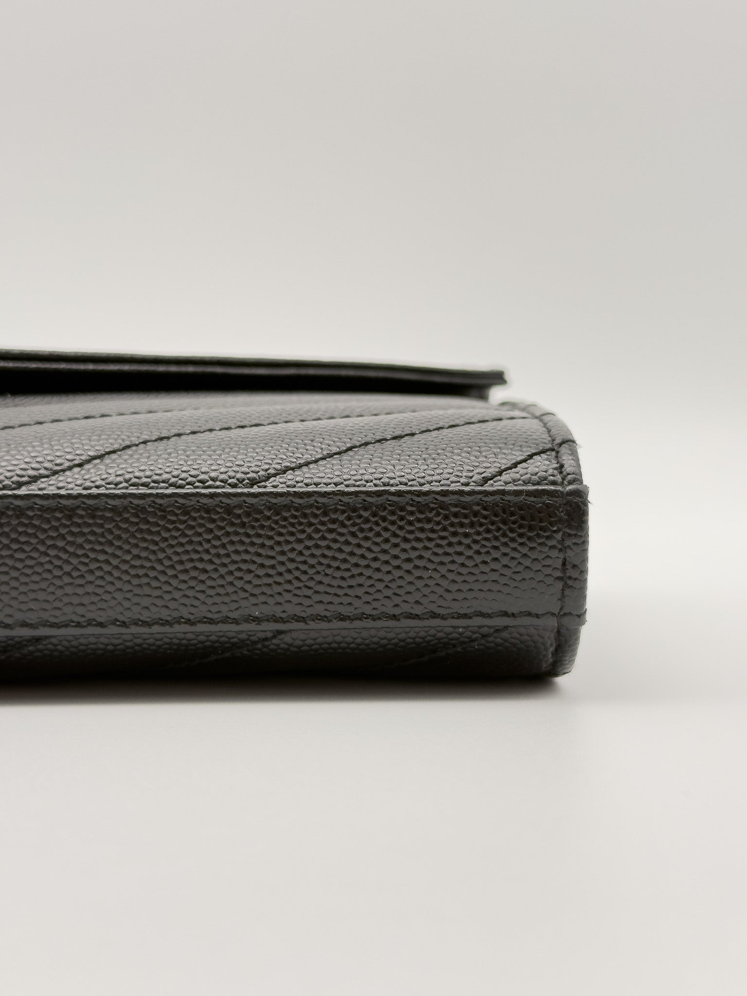 Yves Saint Laurent Black Quilted Grained Leather Envelope Wallet on Chain