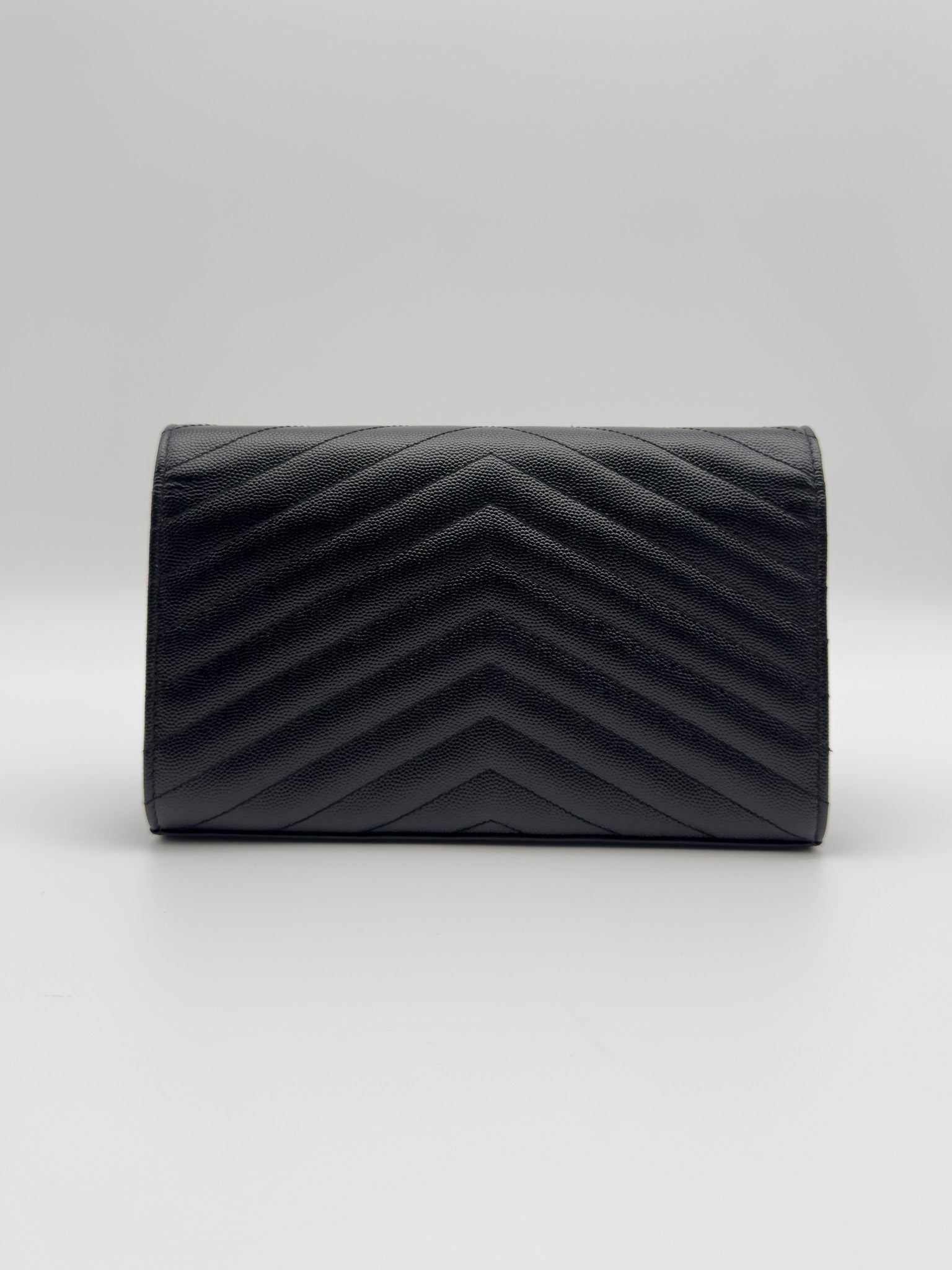 Yves Saint Laurent Black Quilted Grained Leather Envelope Wallet on Chain