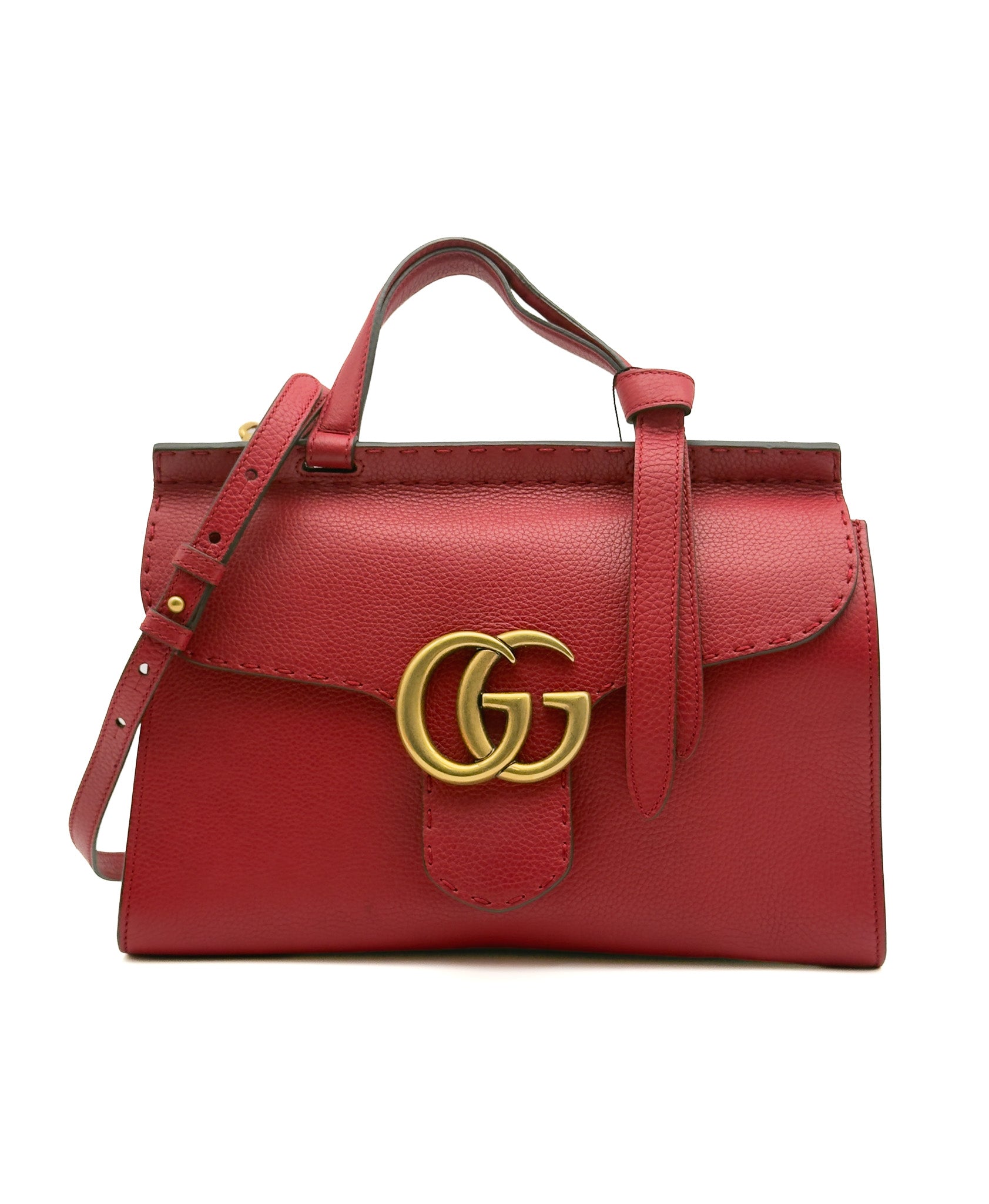 Gucci Marmont Top Handle Bag Red Pebbled Small