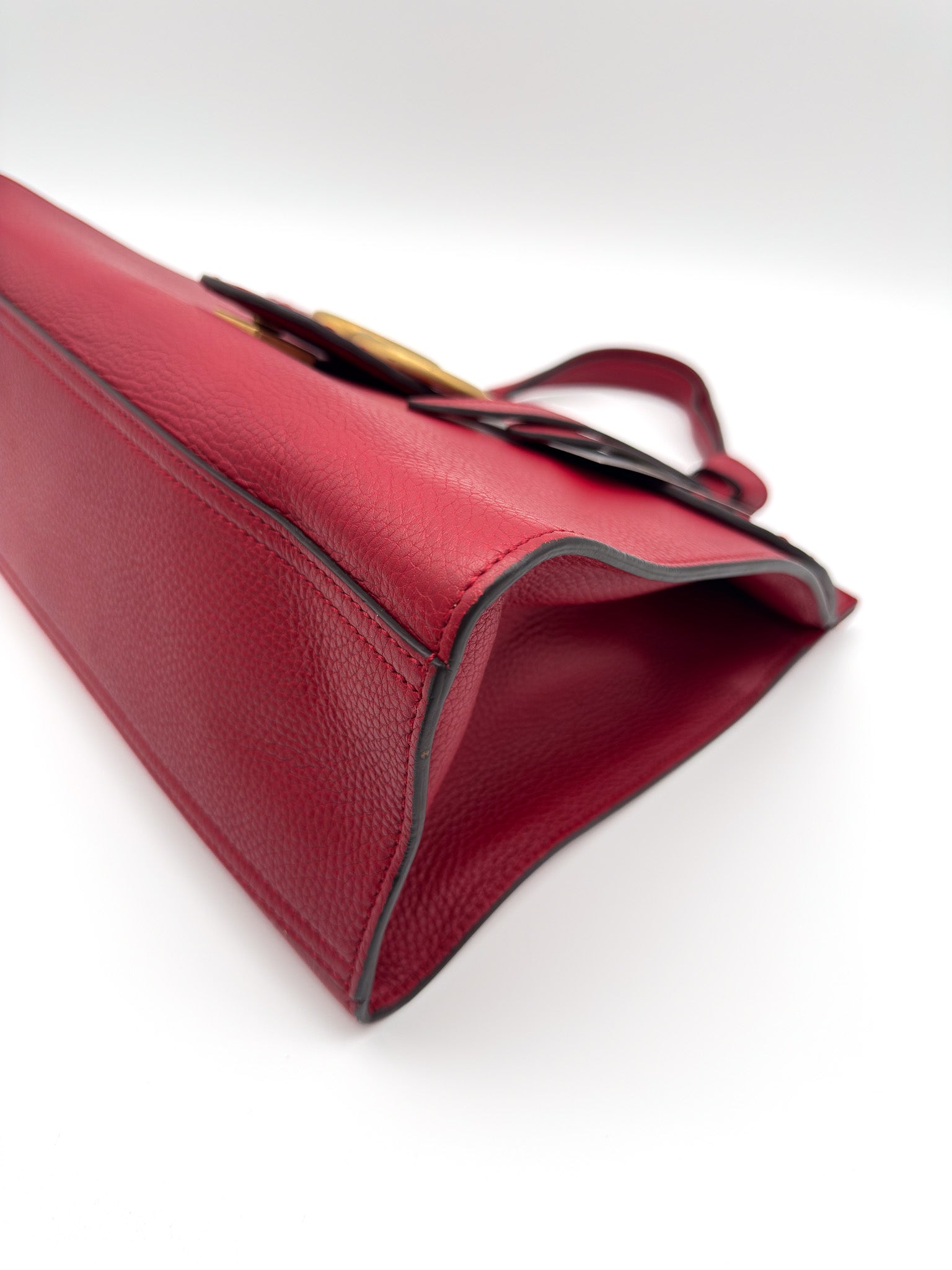Gucci Marmont Top Handle Bag Red Pebbled Small