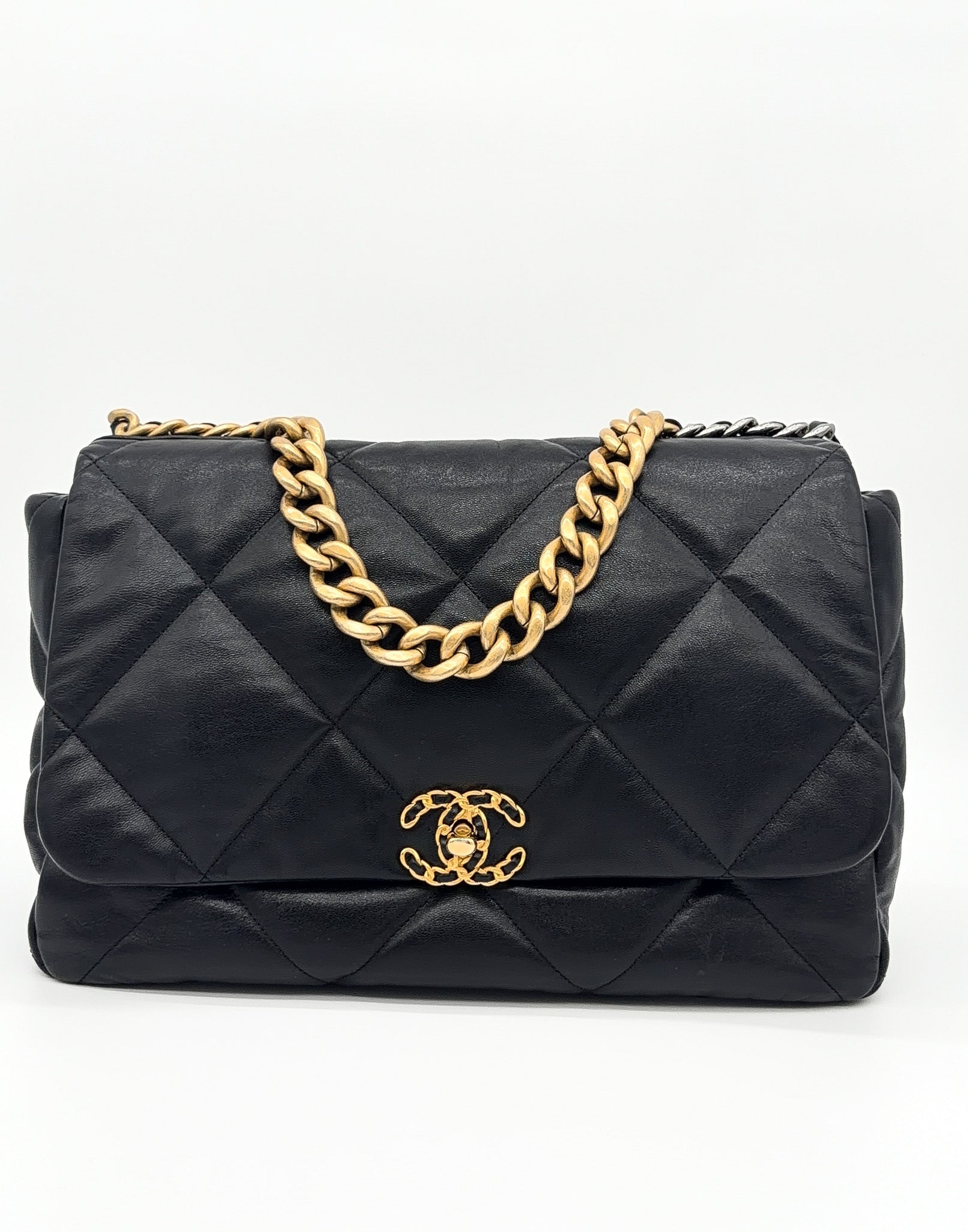 Chanel Lambskin Quilted Maxi Chanel 19 Flap Black
