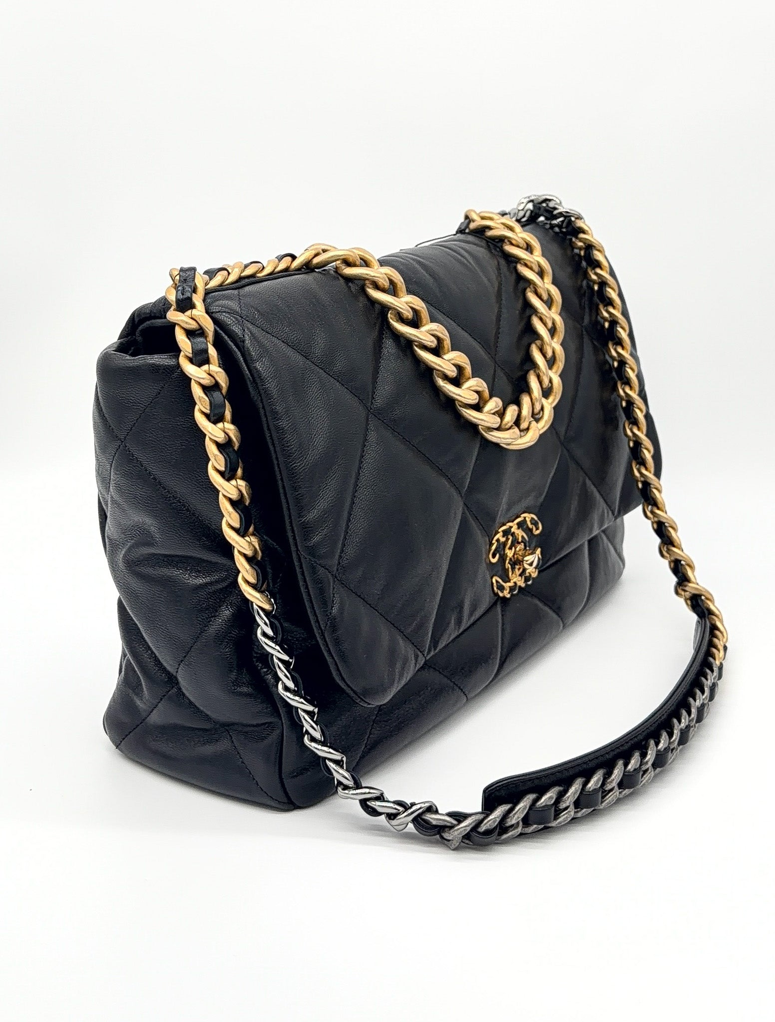 Chanel Lambskin Quilted Maxi Chanel 19 Flap Black