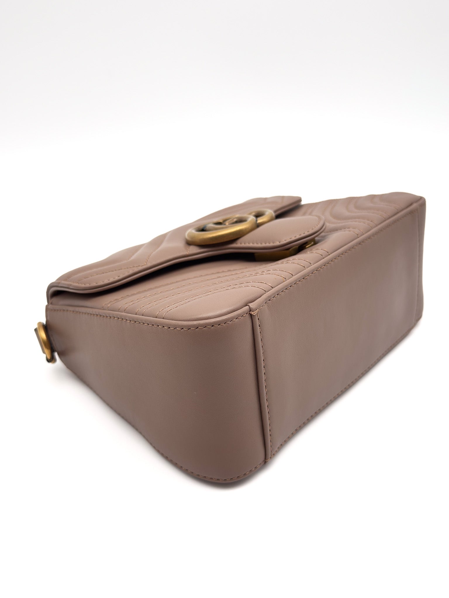 Gucci GG Marmont Mini Top Handle Bag in Dusty Pink Matelasse Chevron Leather GHW