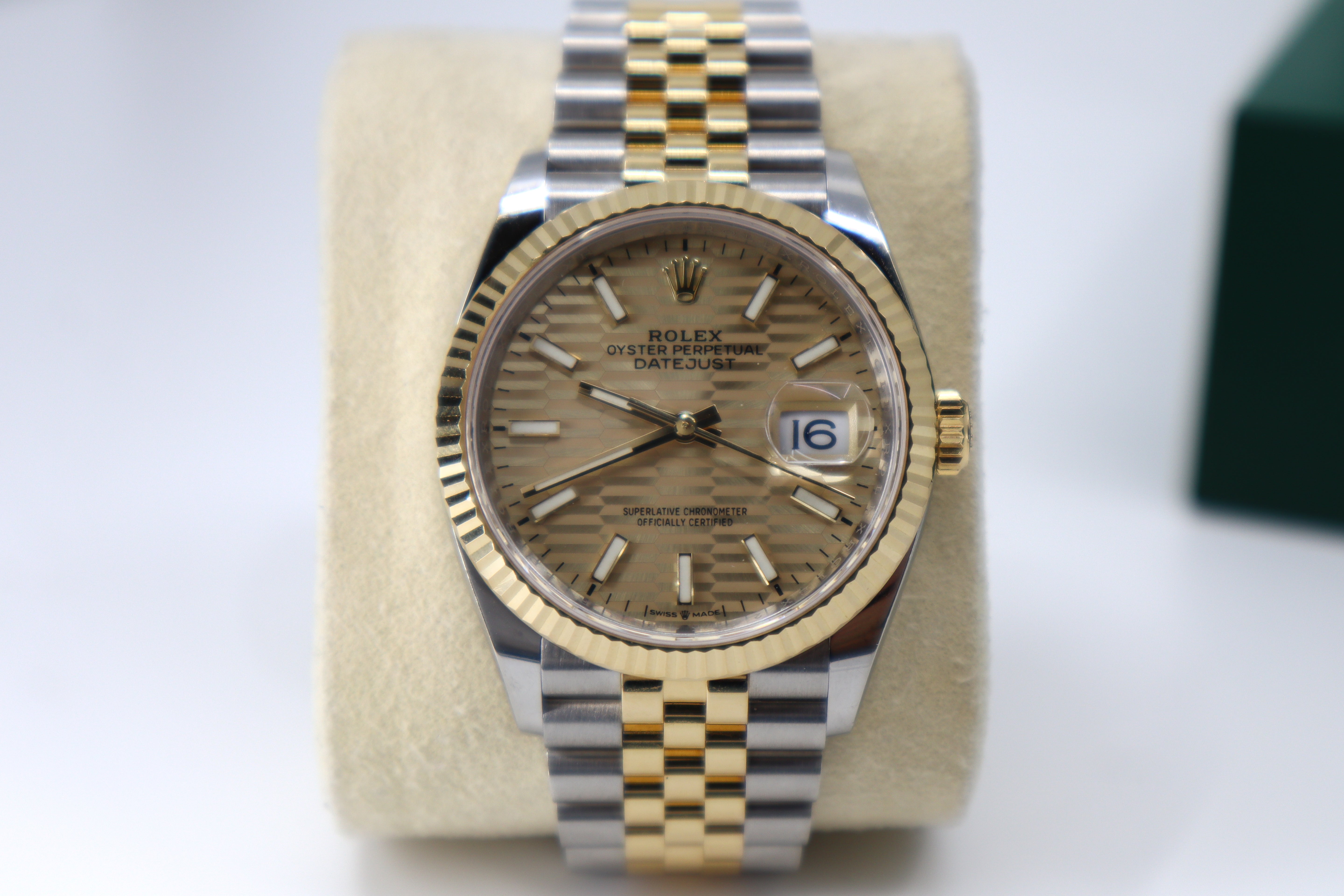 Rolex Datejust 36 Yellow Gold/Steel Golden Fluted Motif Dial Fluted Bezel Jubilee Bracelet 126233