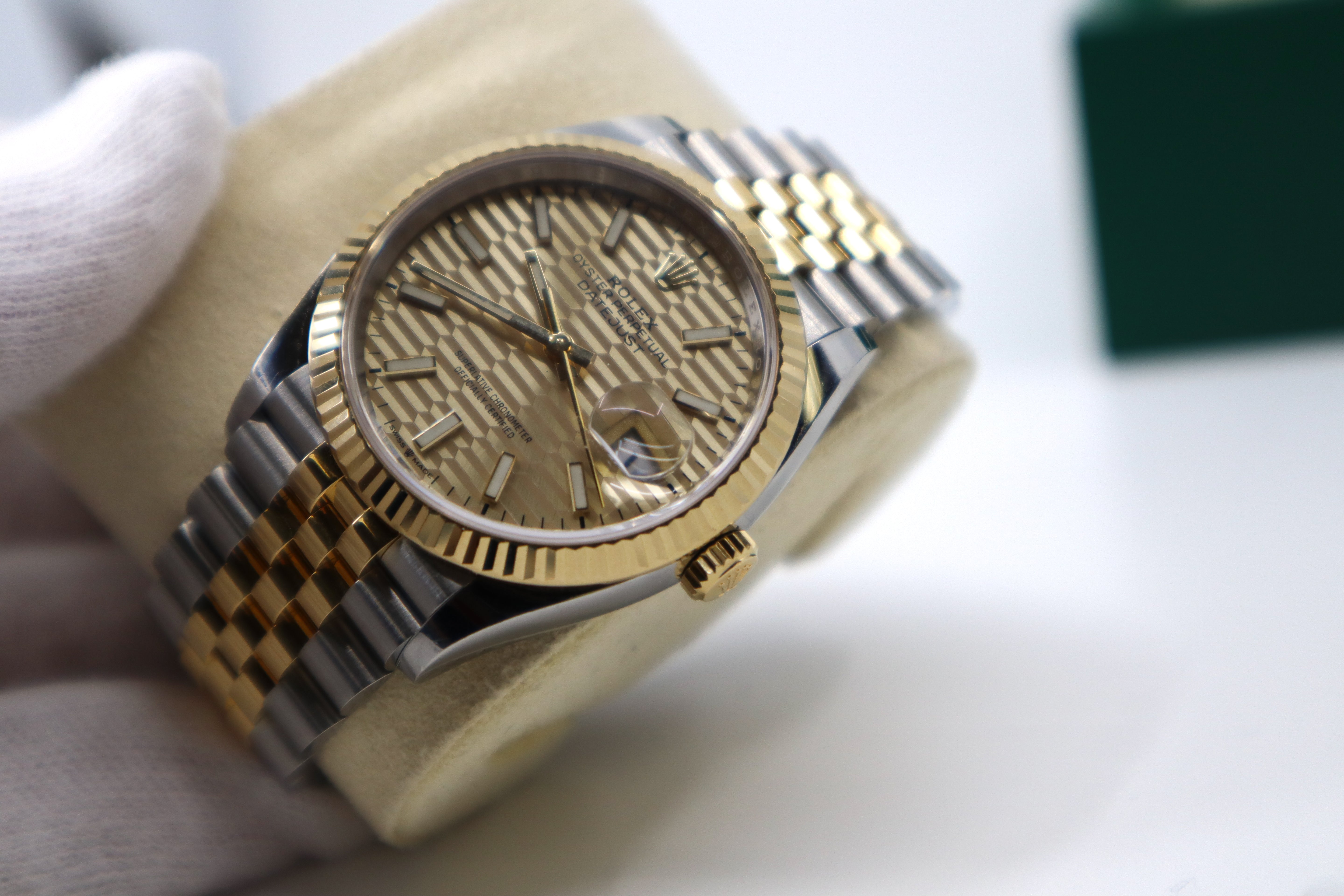 Rolex Datejust 36 Yellow Gold/Steel Golden Fluted Motif Dial Fluted Bezel Jubilee Bracelet 126233