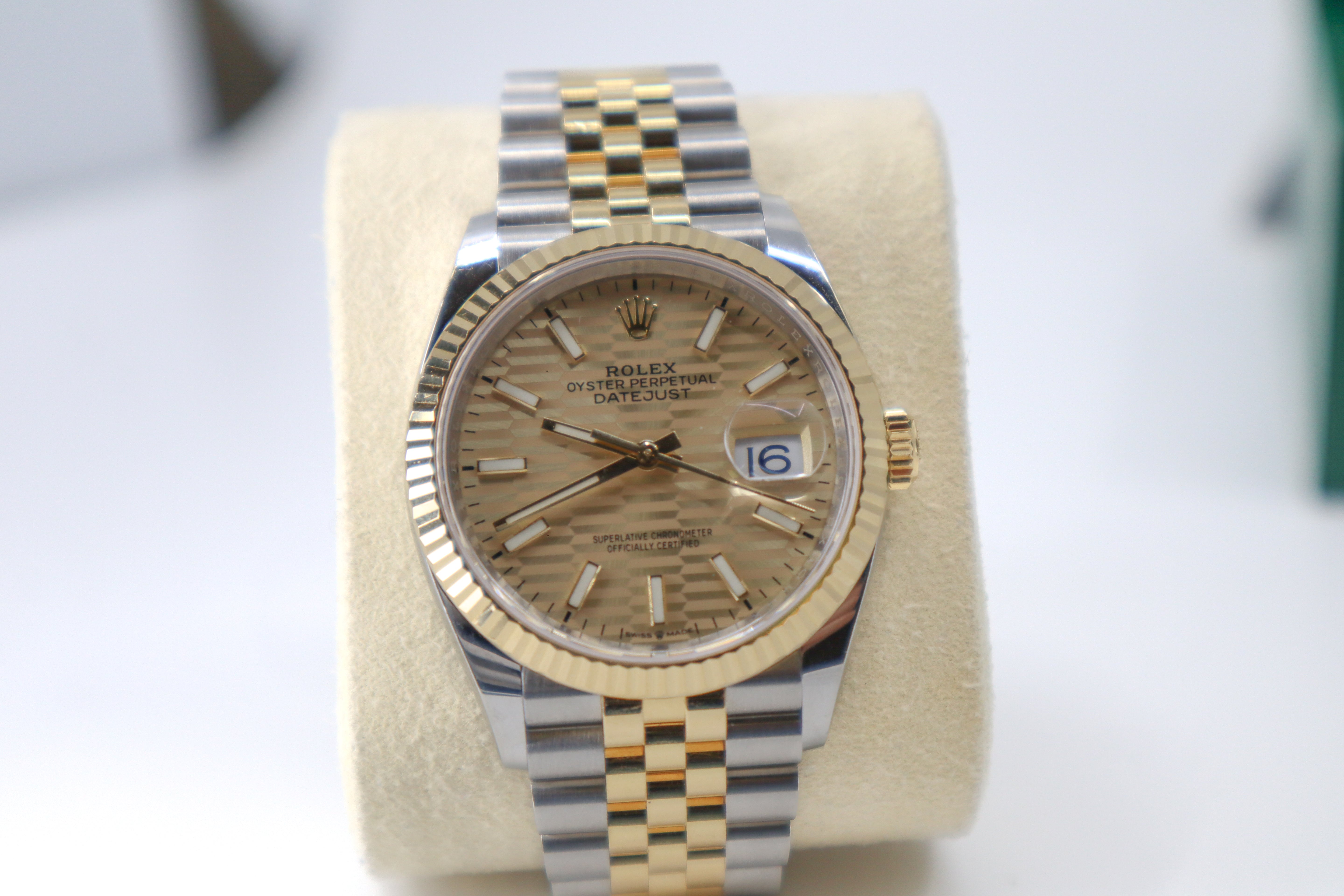 Rolex Datejust 36 Yellow Gold/Steel Golden Fluted Motif Dial Fluted Bezel Jubilee Bracelet 126233