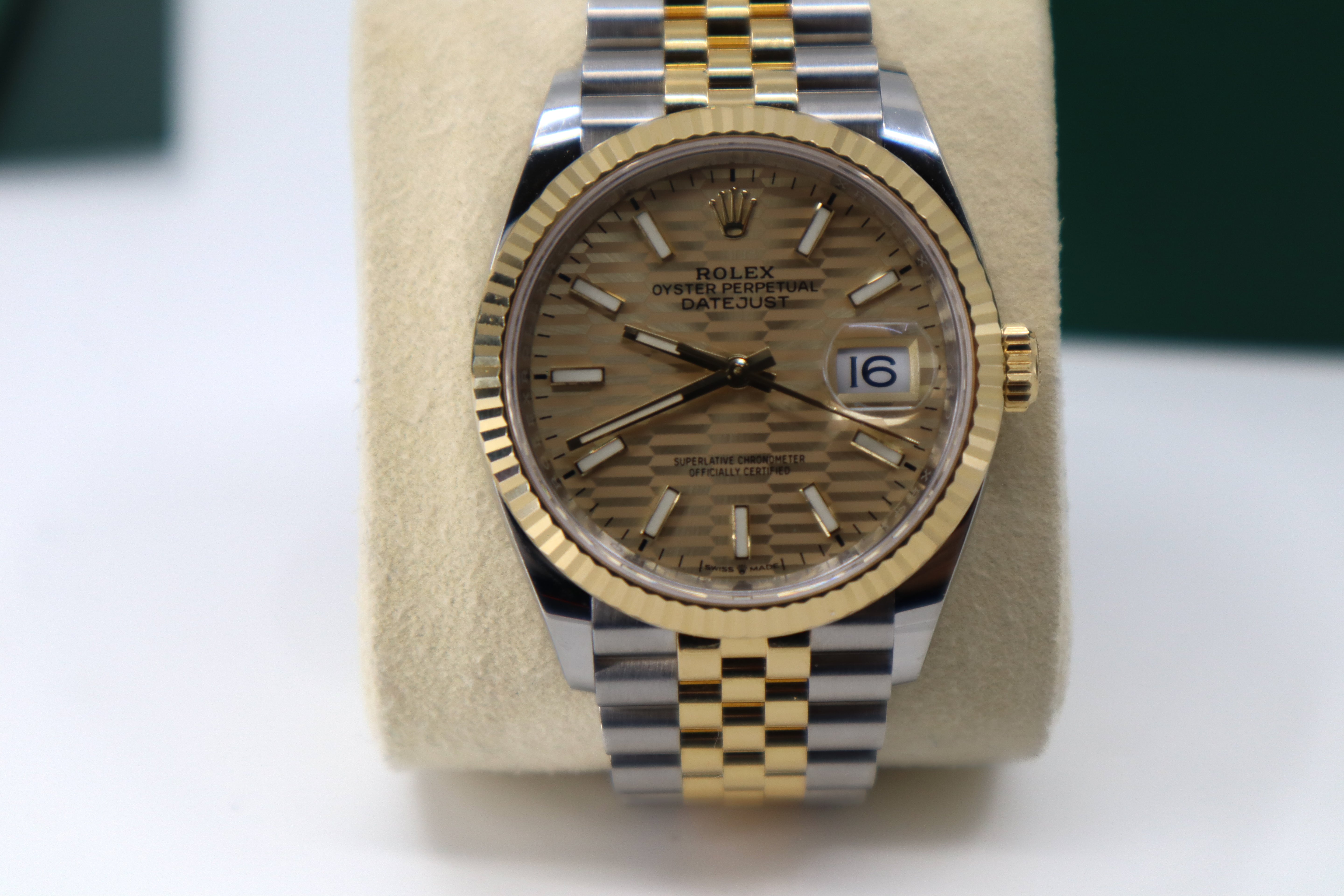 Rolex Datejust 36 Yellow Gold/Steel Golden Fluted Motif Dial Fluted Bezel Jubilee Bracelet 126233