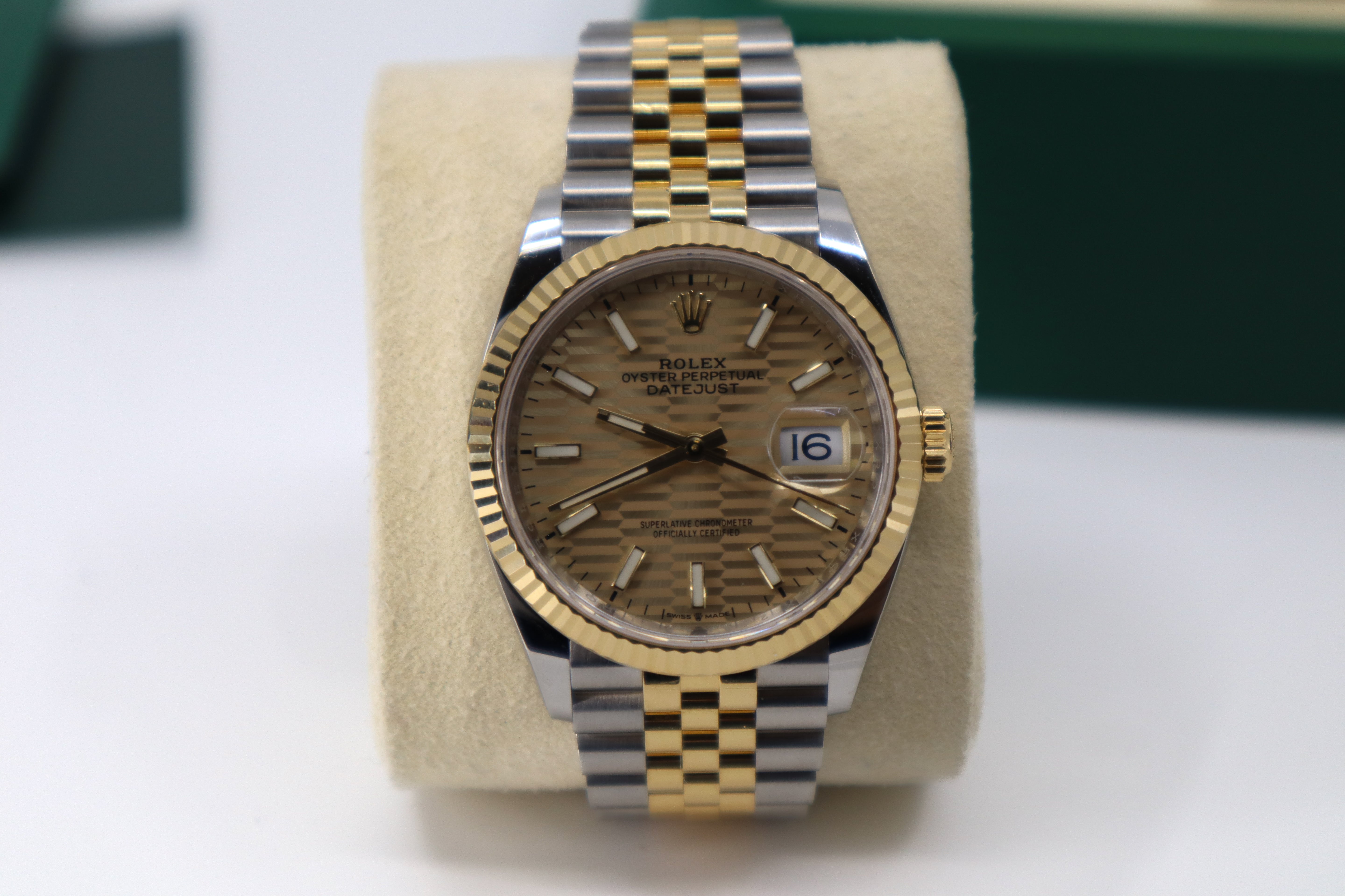 Rolex Datejust 36 Yellow Gold/Steel Golden Fluted Motif Dial Fluted Bezel Jubilee Bracelet 126233