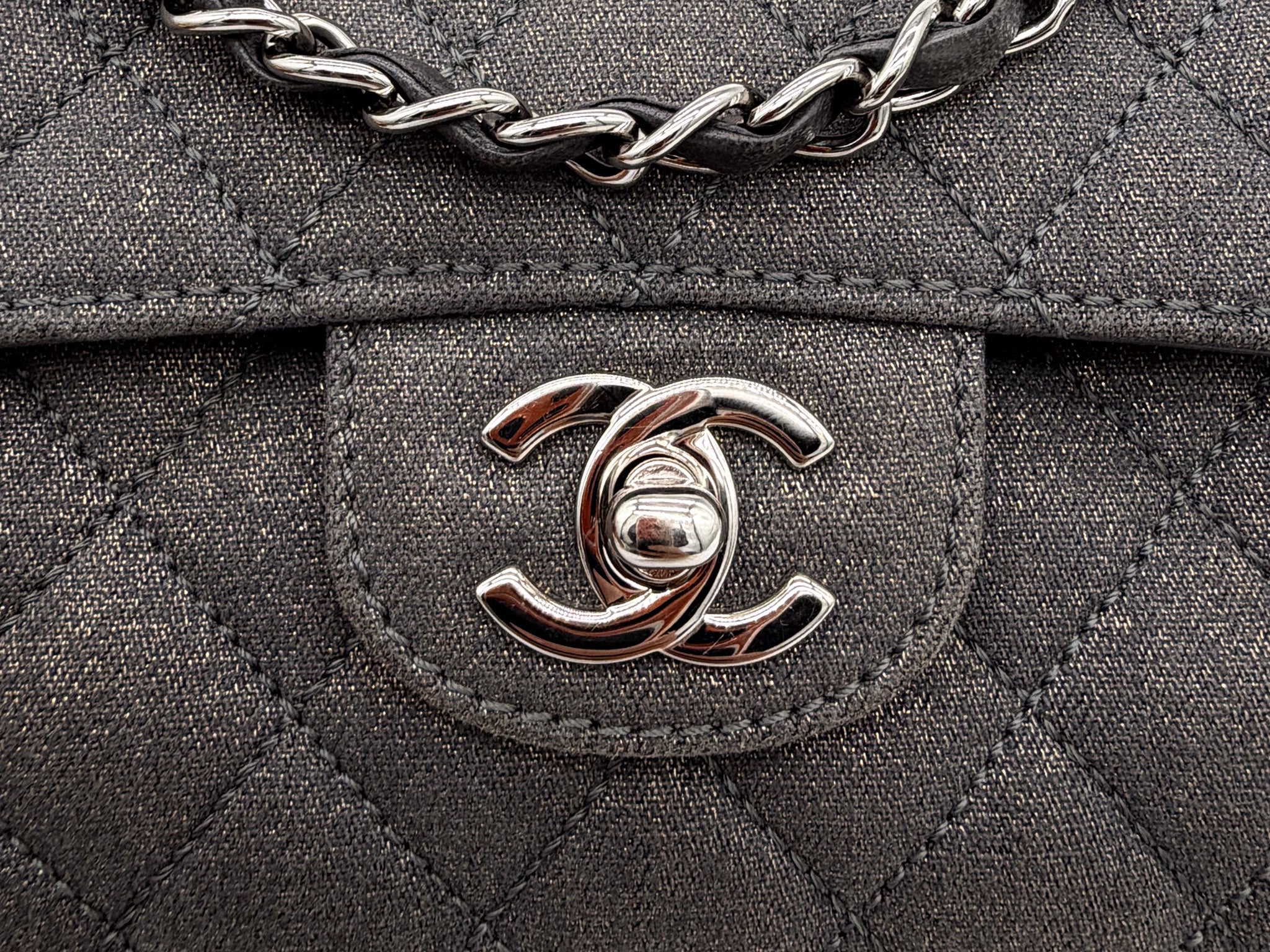 Chanel Denim Classic Double Flap Bag in Metallic Grey