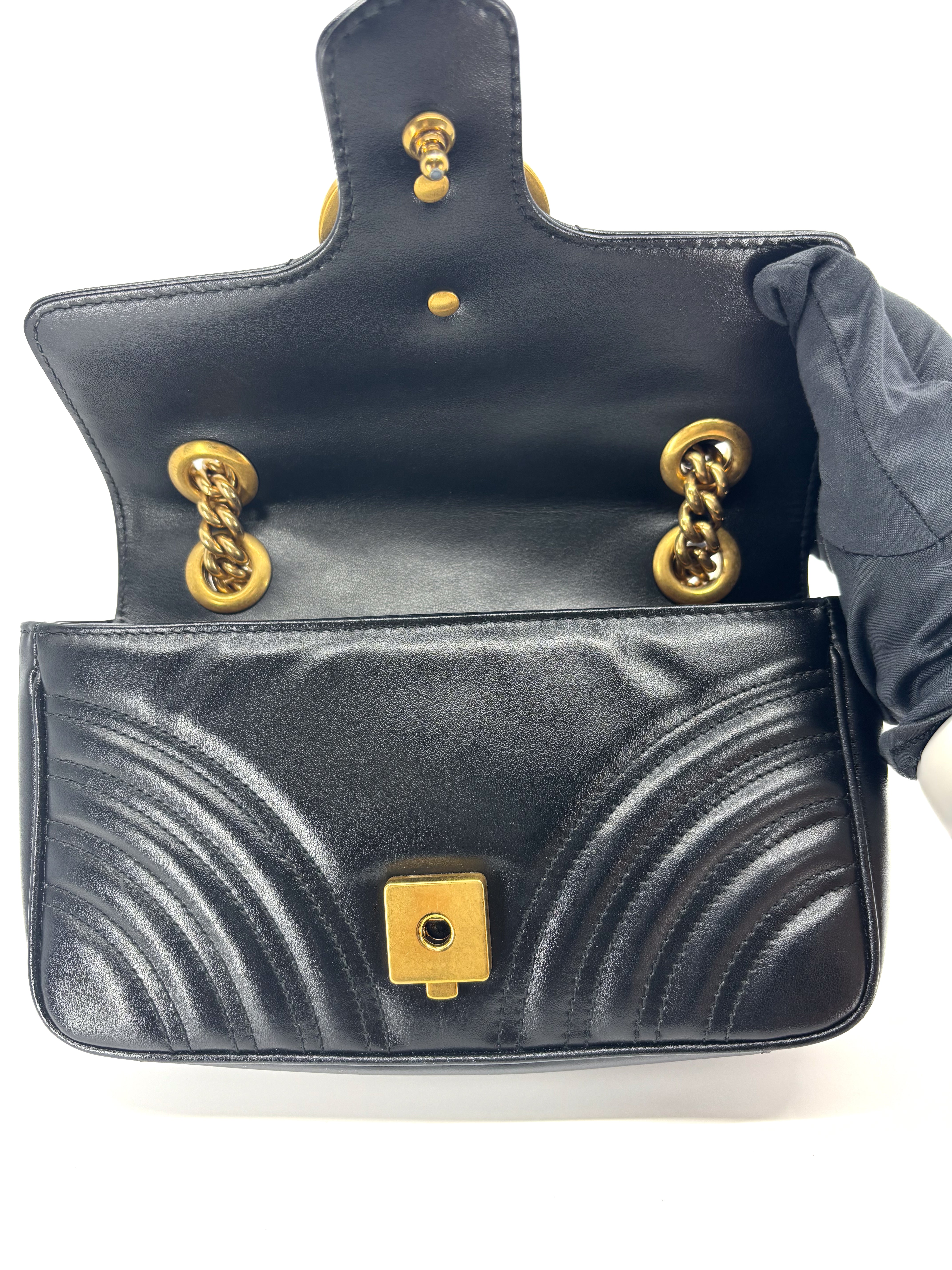 Gucci GG Marmont Mini Shoulder Bag Black Chevron Leather