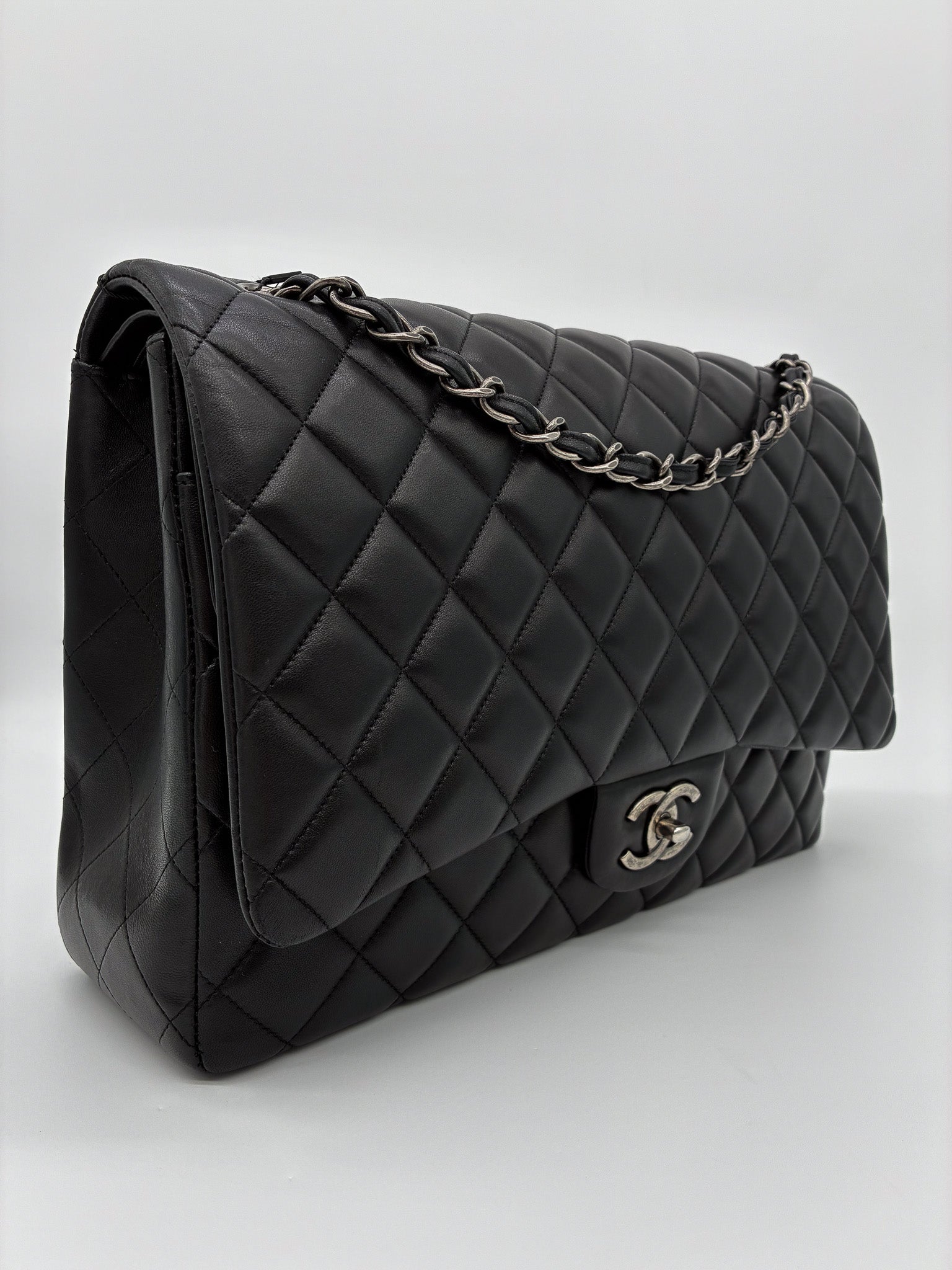 Chanel  Classic Lambskin Quilted Maxi Double Flap Black