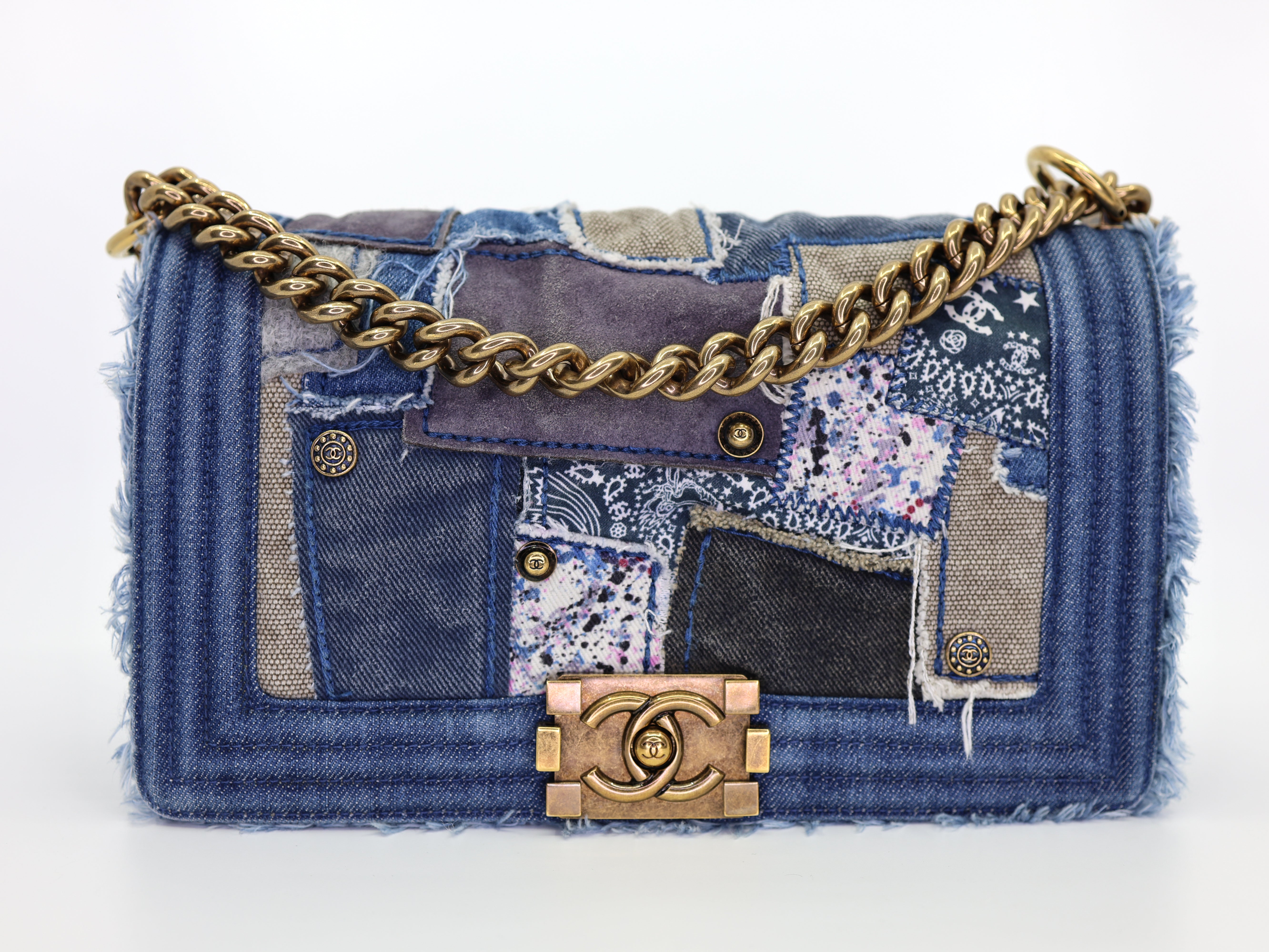 Chanel  Denim Patchwork Medium Boy Flap Blue