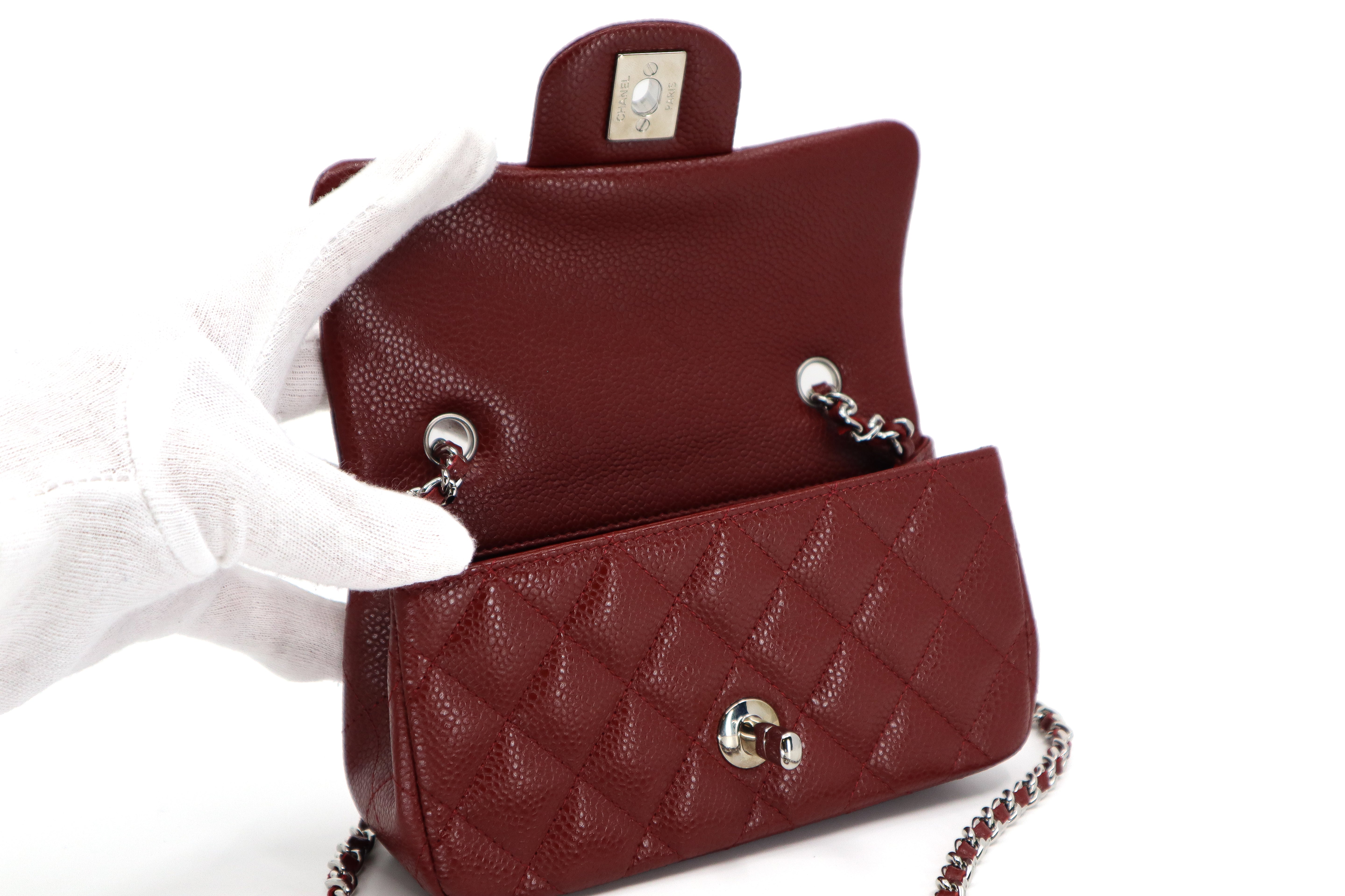 Chanel Caviar Quilted Extra Mini Flap Burgundy SHW