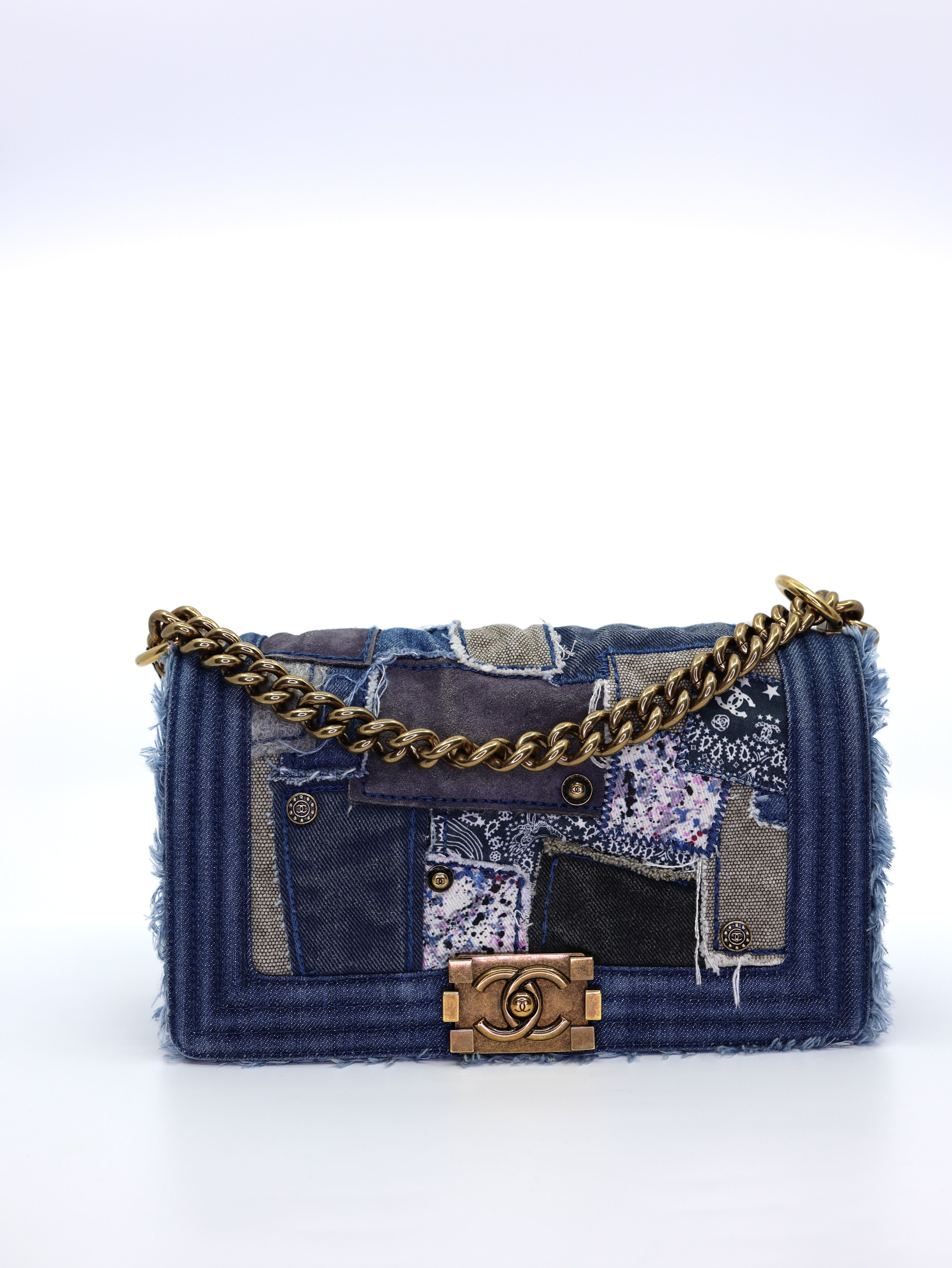 Chanel  Denim Patchwork Medium Boy Flap Blue