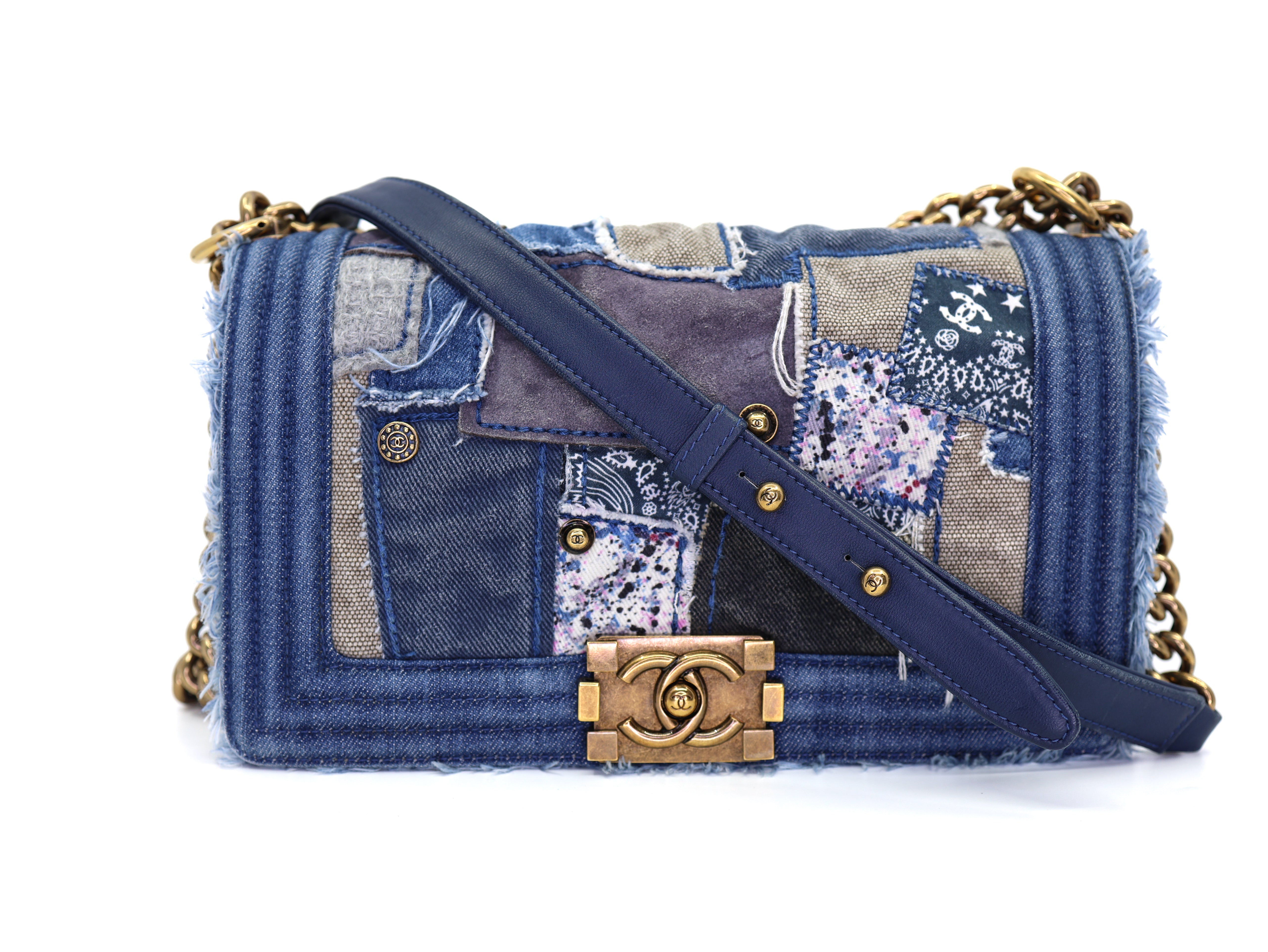 Chanel  Denim Patchwork Medium Boy Flap Blue