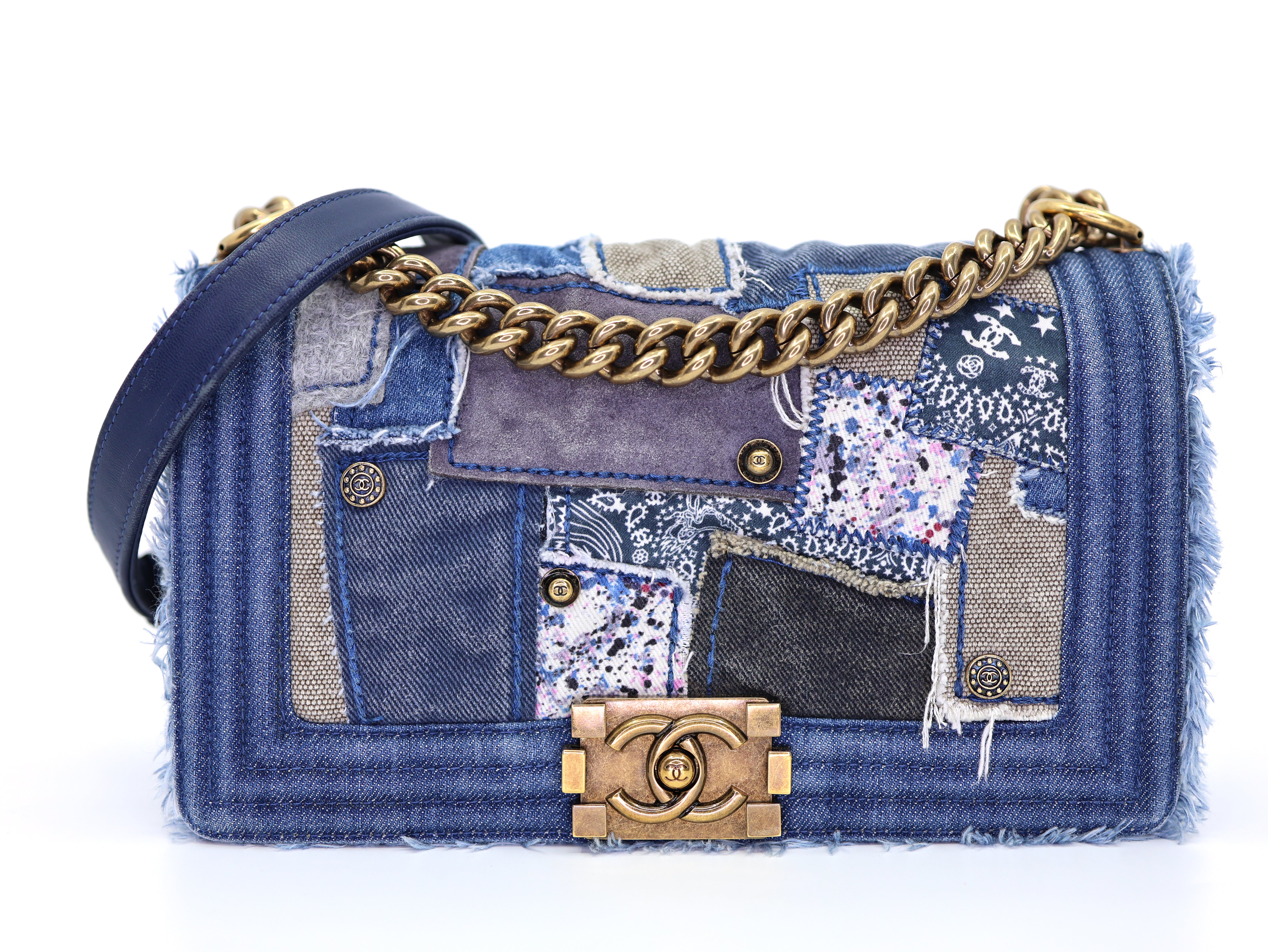 Chanel  Denim Patchwork Medium Boy Flap Blue