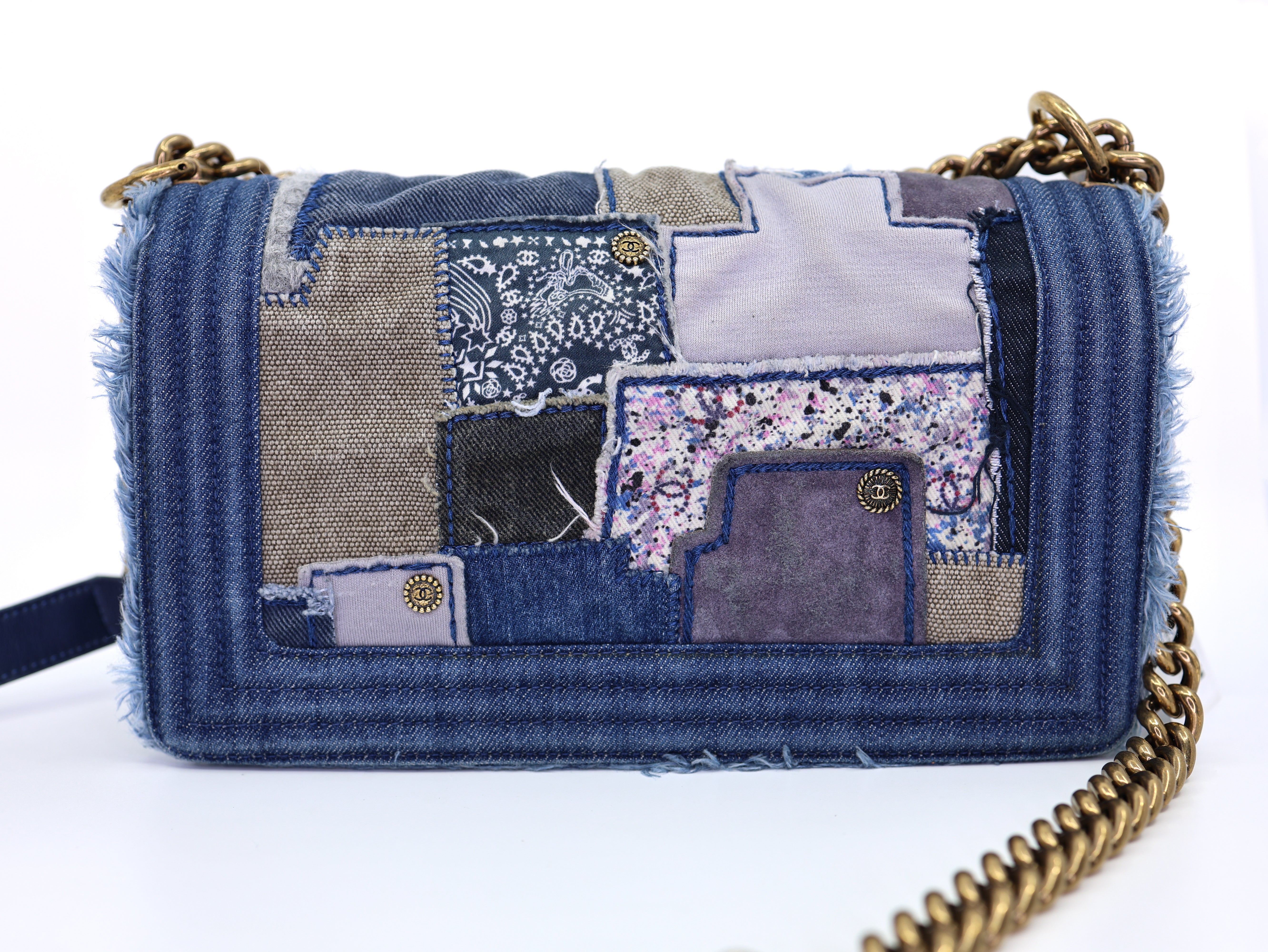 Chanel  Denim Patchwork Medium Boy Flap Blue