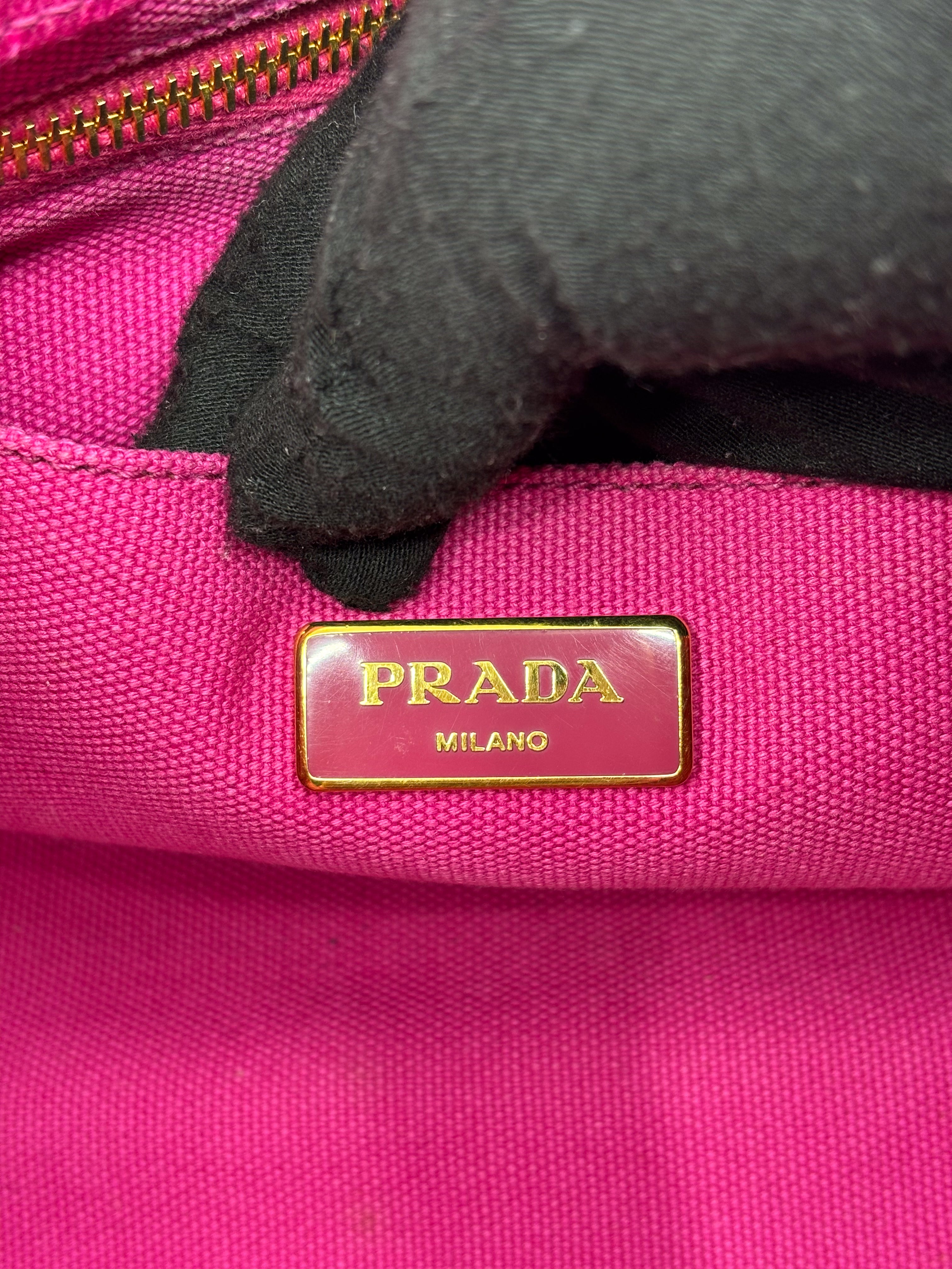 Prada Denim Small Canapa Logo Tote Peonia