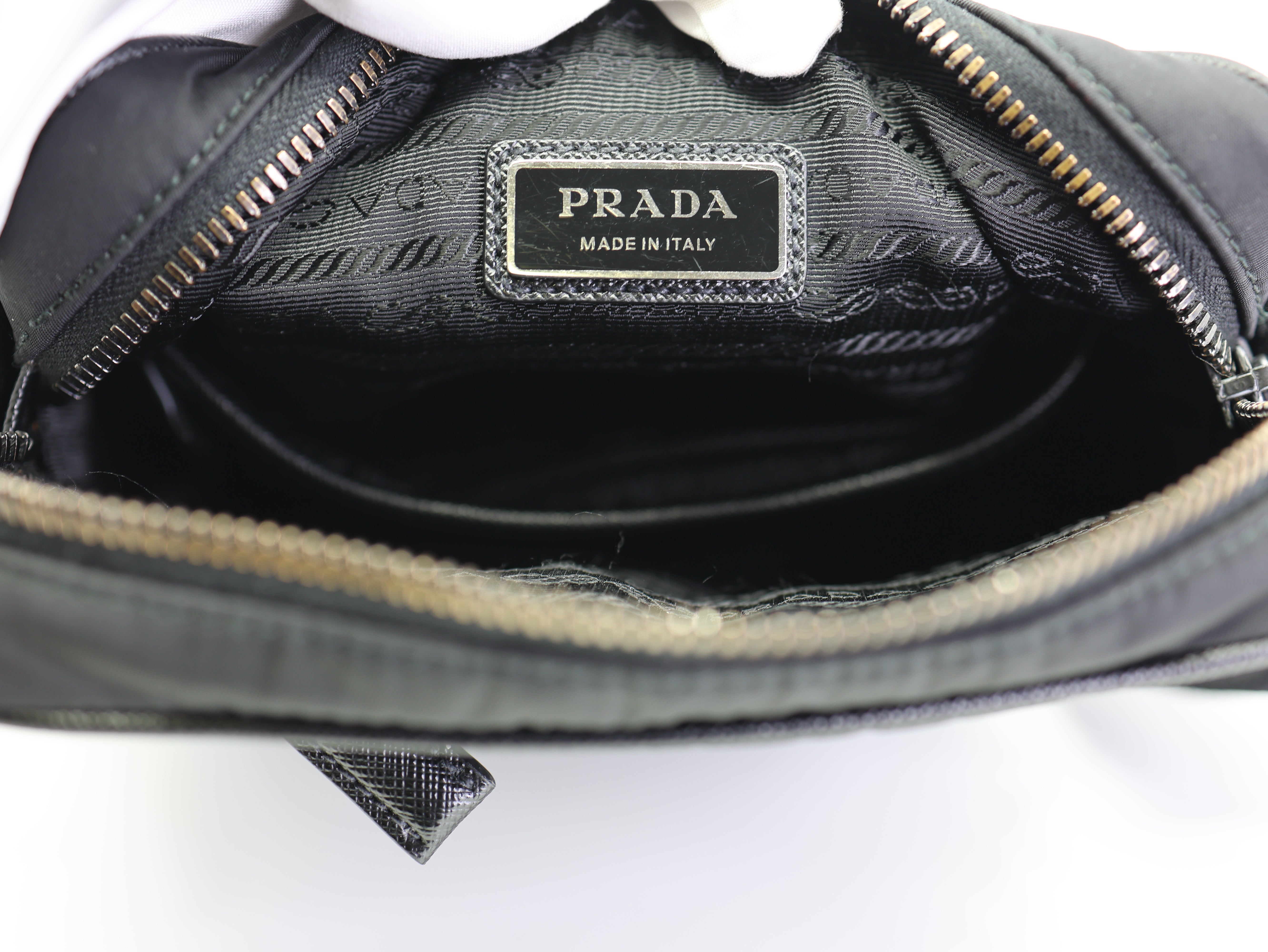 Prada Tessuto Nylon Saffiano Pocket Messenger Shoulder Bag Black