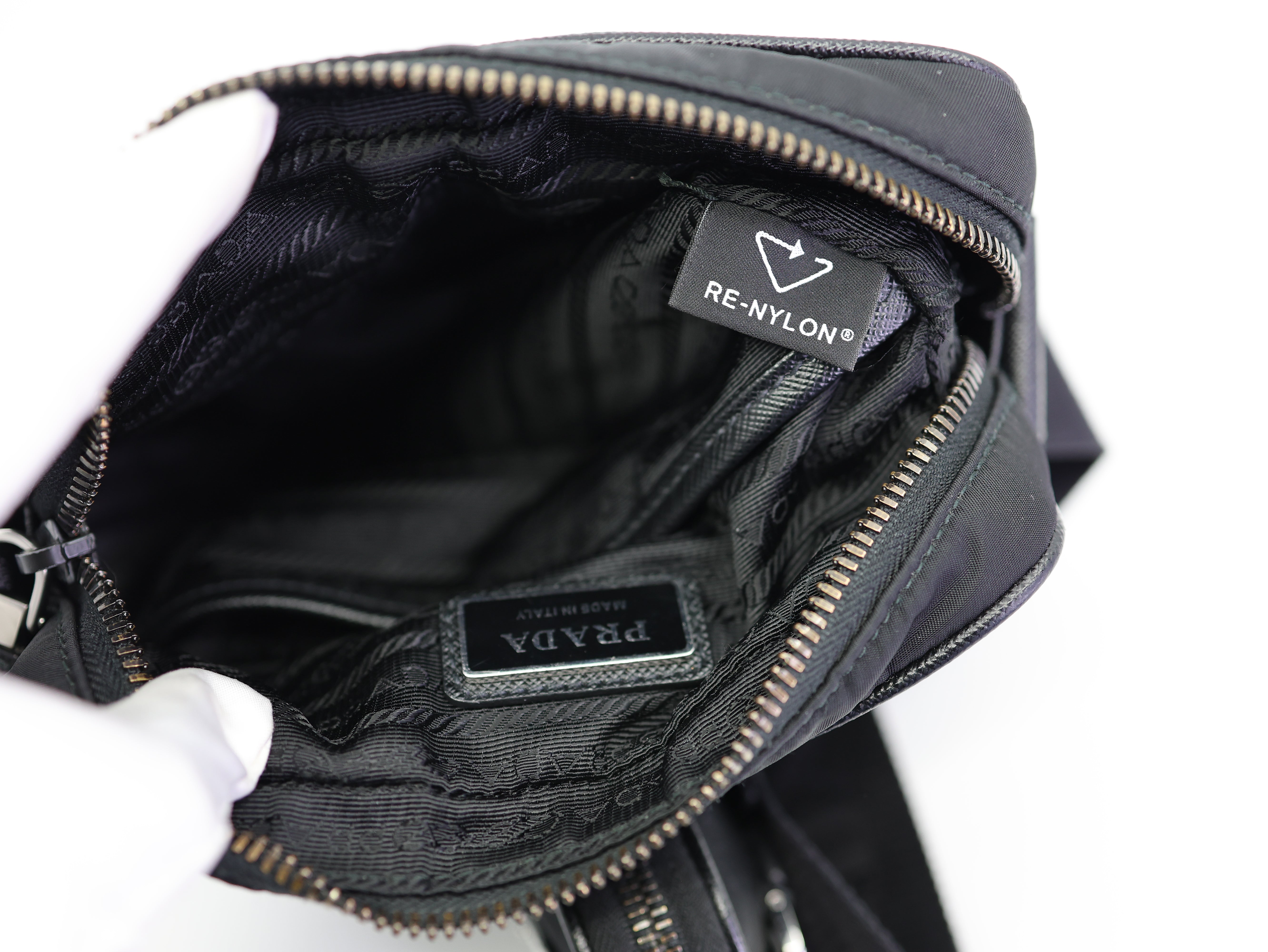 Prada Tessuto Nylon Saffiano Pocket Messenger Shoulder Bag Black