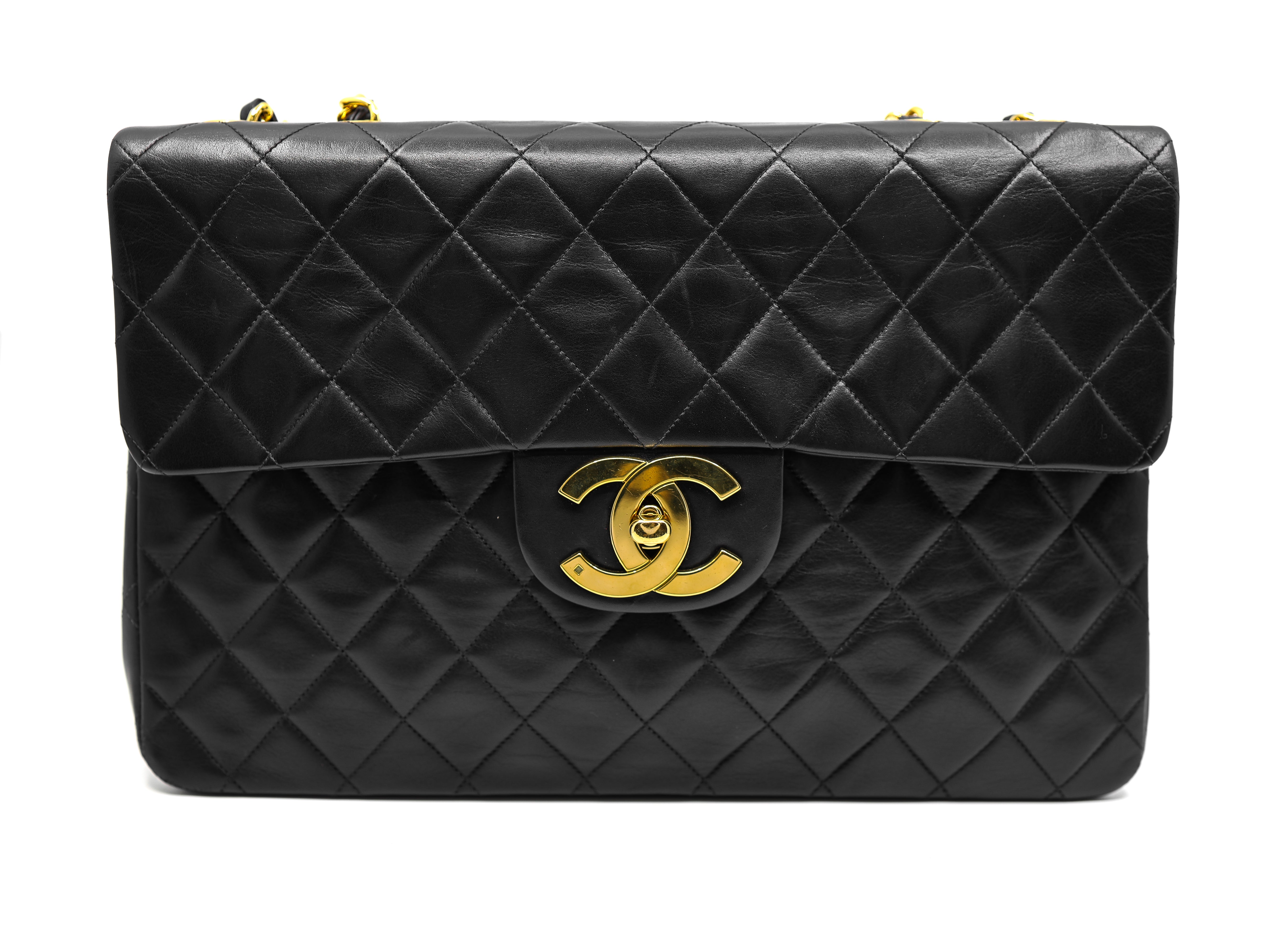 Chanel  Vintage Lambskin Quilted XL Jumbo Single Flap Black