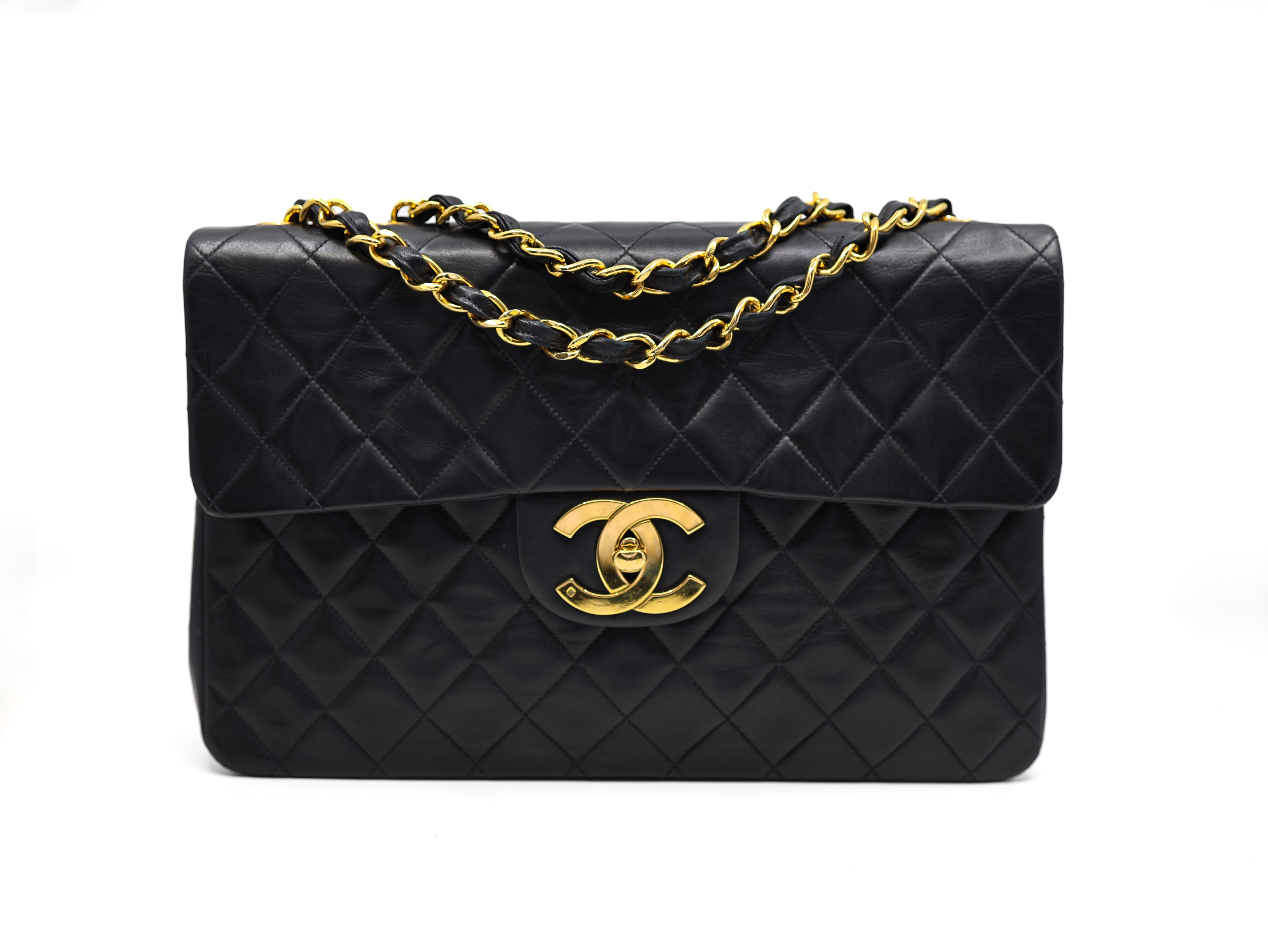 Chanel  Vintage Lambskin Quilted XL Jumbo Single Flap Black