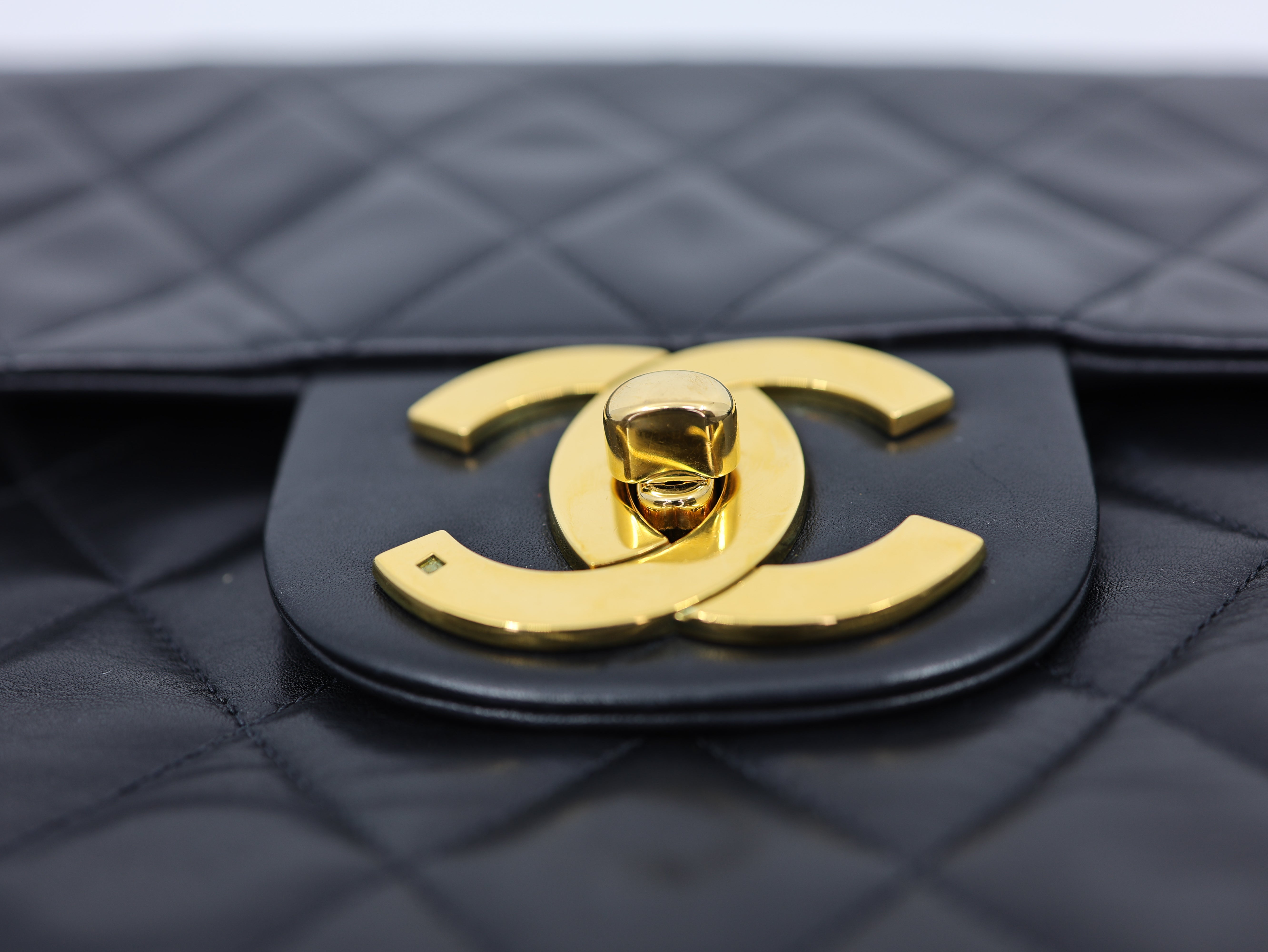 Chanel  Vintage Lambskin Quilted XL Jumbo Single Flap Black