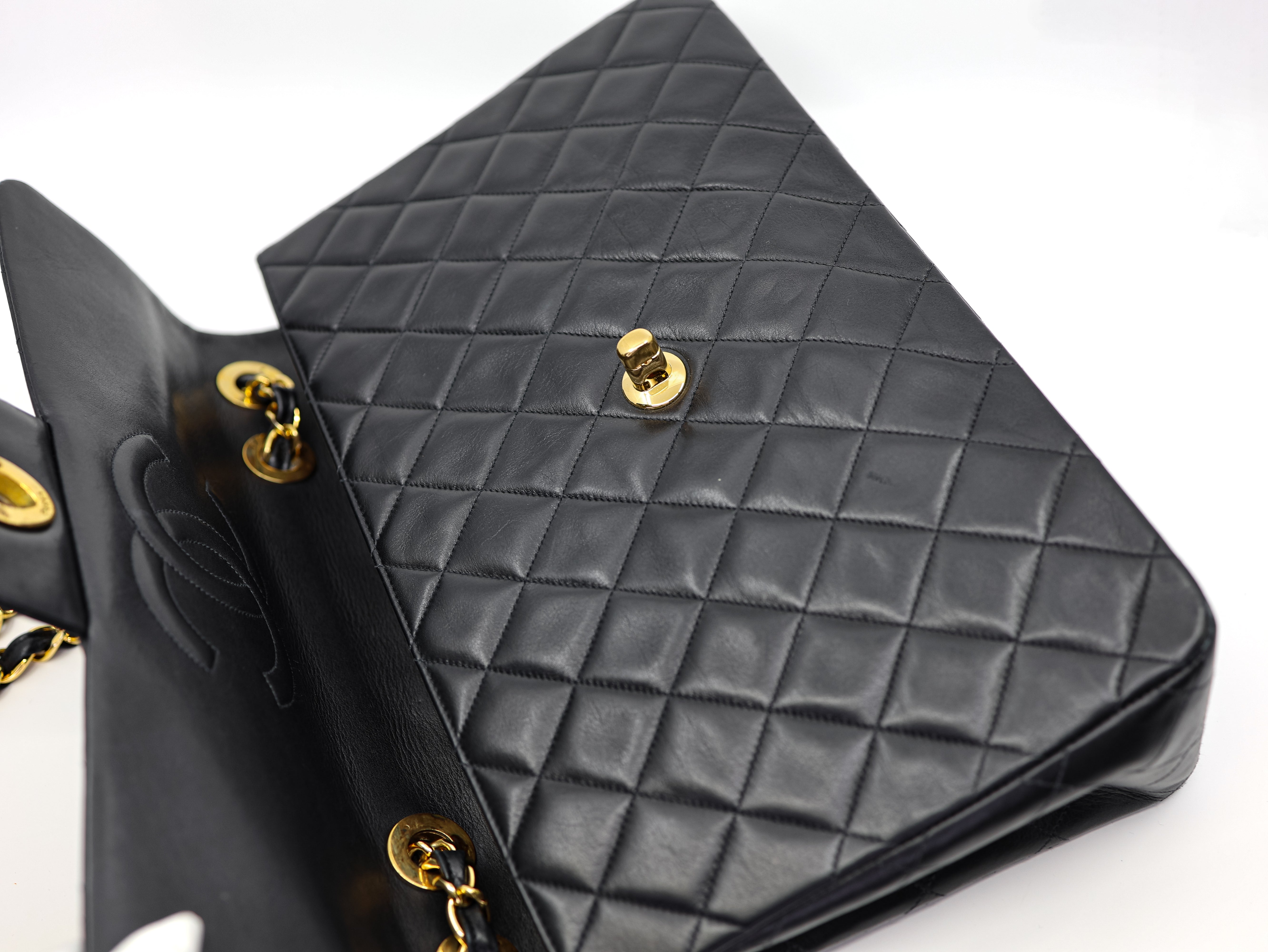 Chanel  Vintage Lambskin Quilted XL Jumbo Single Flap Black