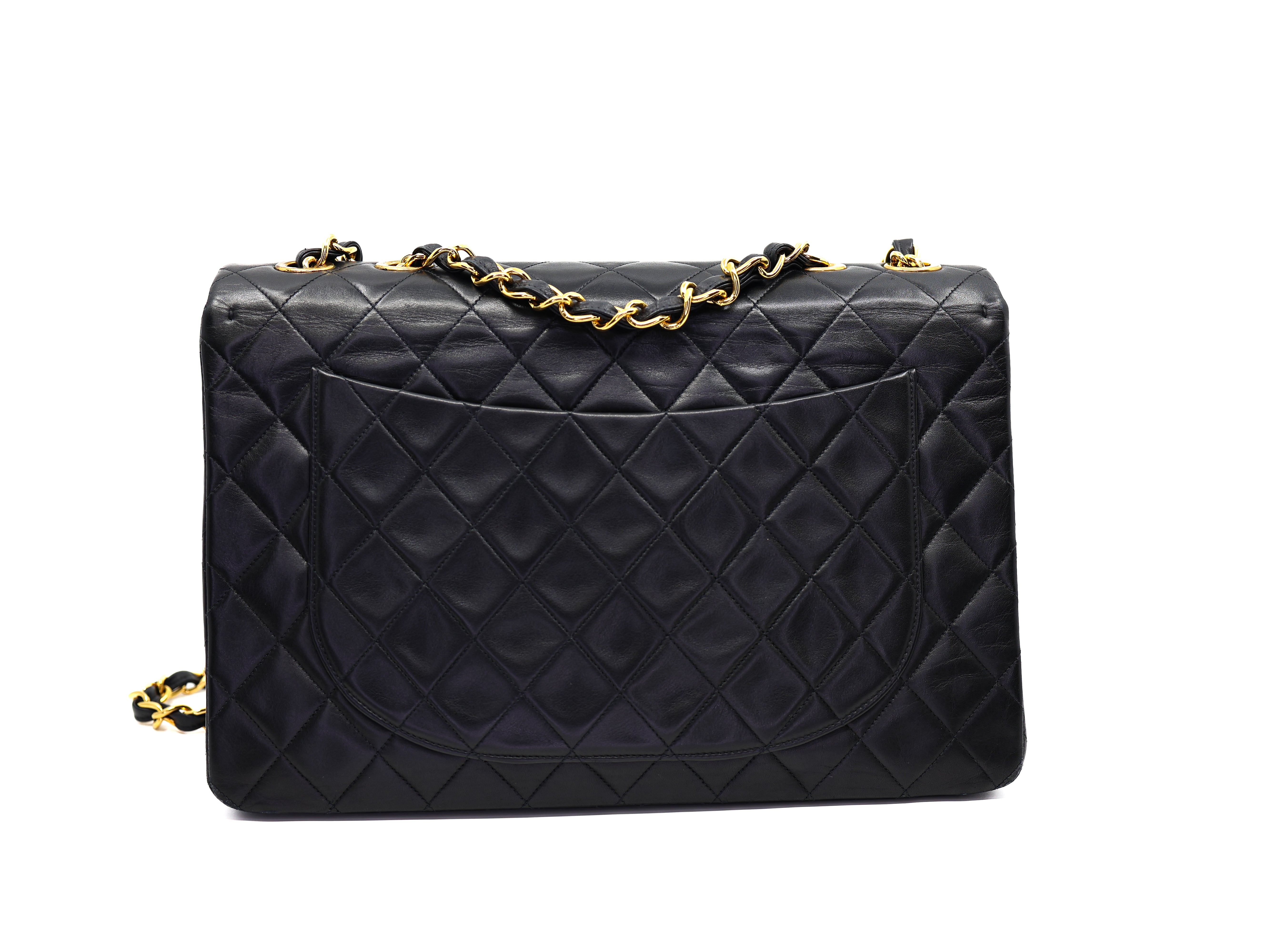 Chanel  Vintage Lambskin Quilted XL Jumbo Single Flap Black