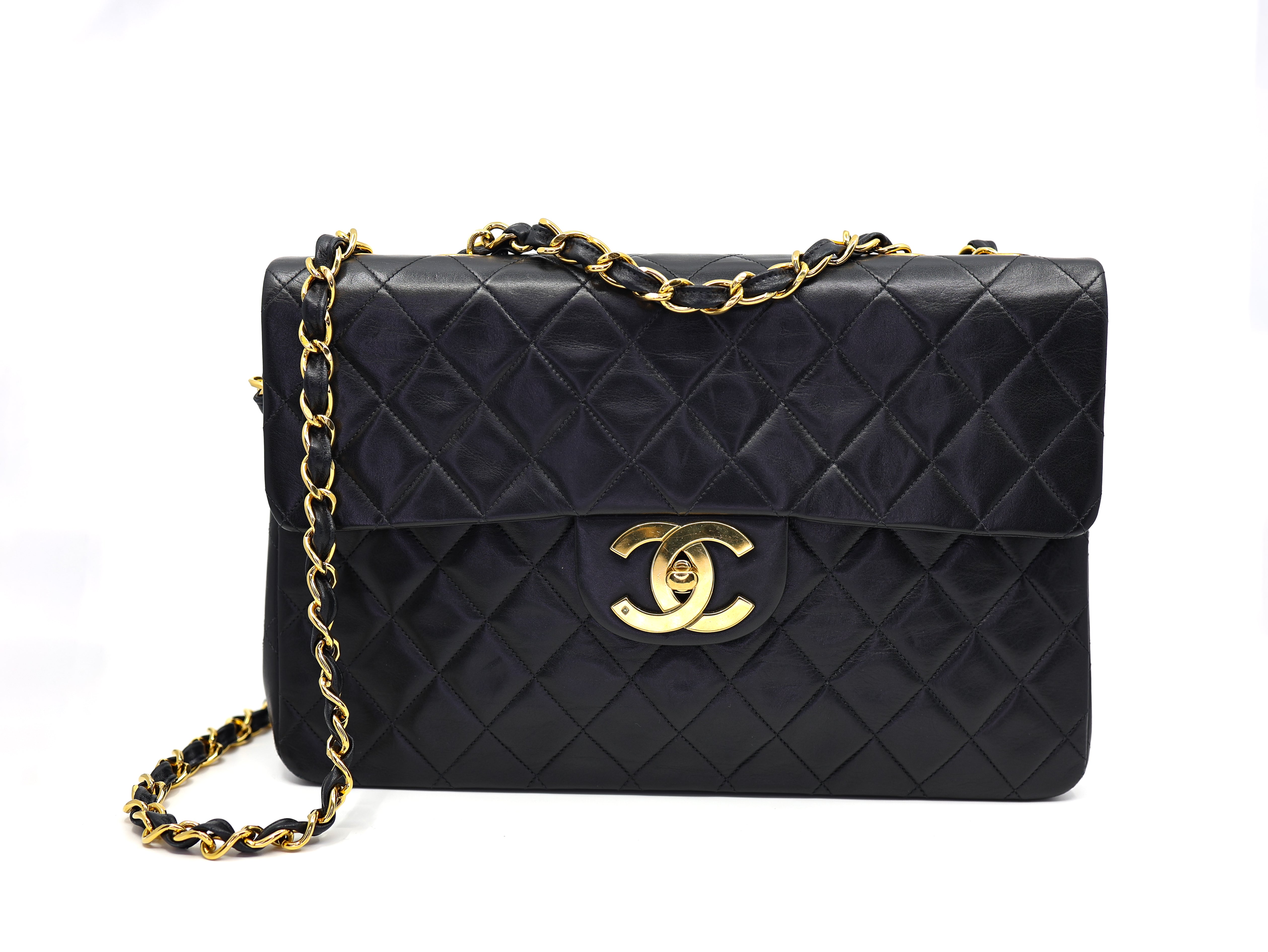 Chanel  Vintage Lambskin Quilted XL Jumbo Single Flap Black