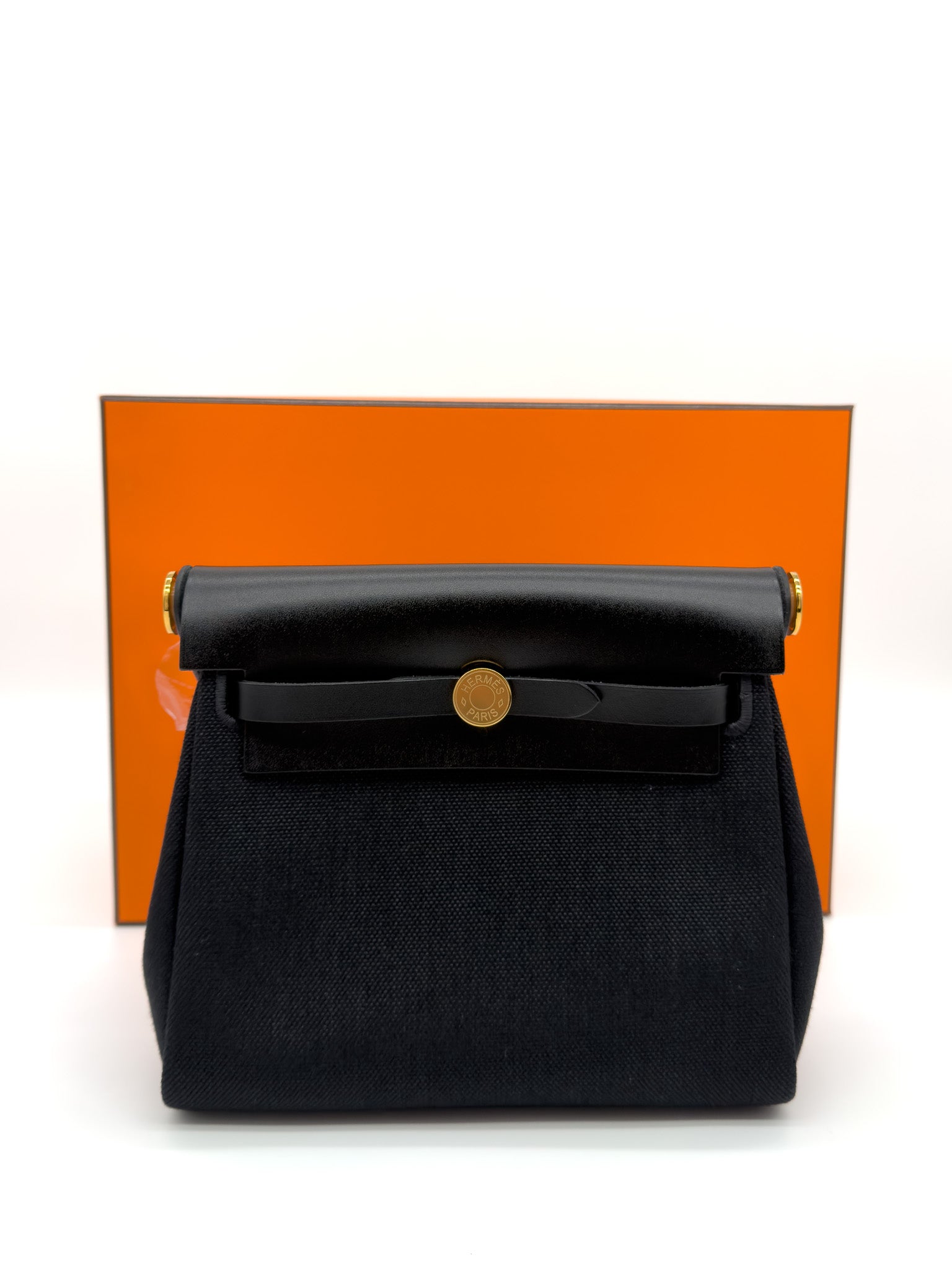 Hermes Herbag Zip 20 bag Noir Gold Military Toile Vache Hunter
