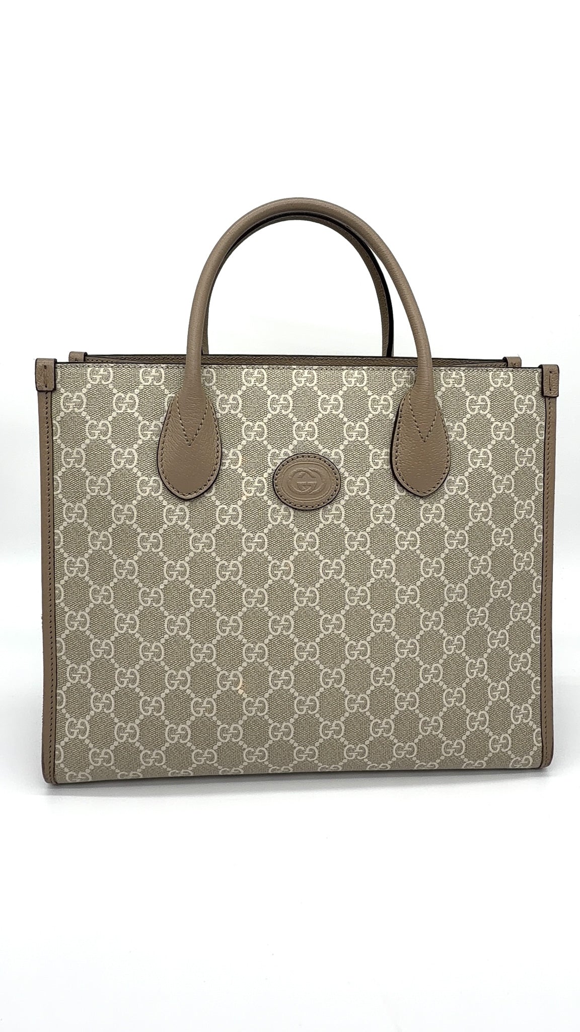 Gucci GG Supreme Monogram Textured Dollar Calfskin Interlocking G Tote Bag