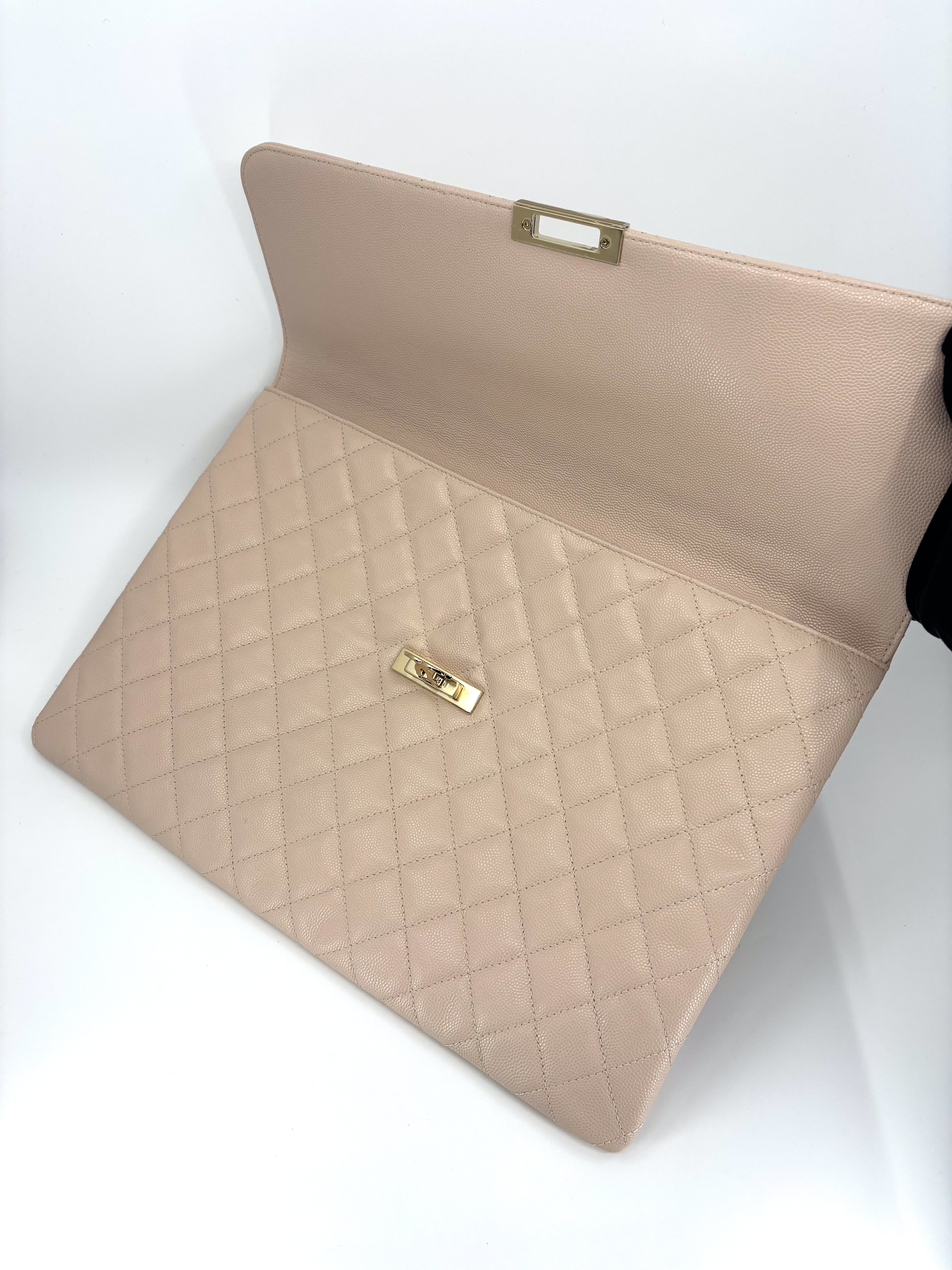 Chanel Caviar Quilted Large Golden Class Pouch Light Pink