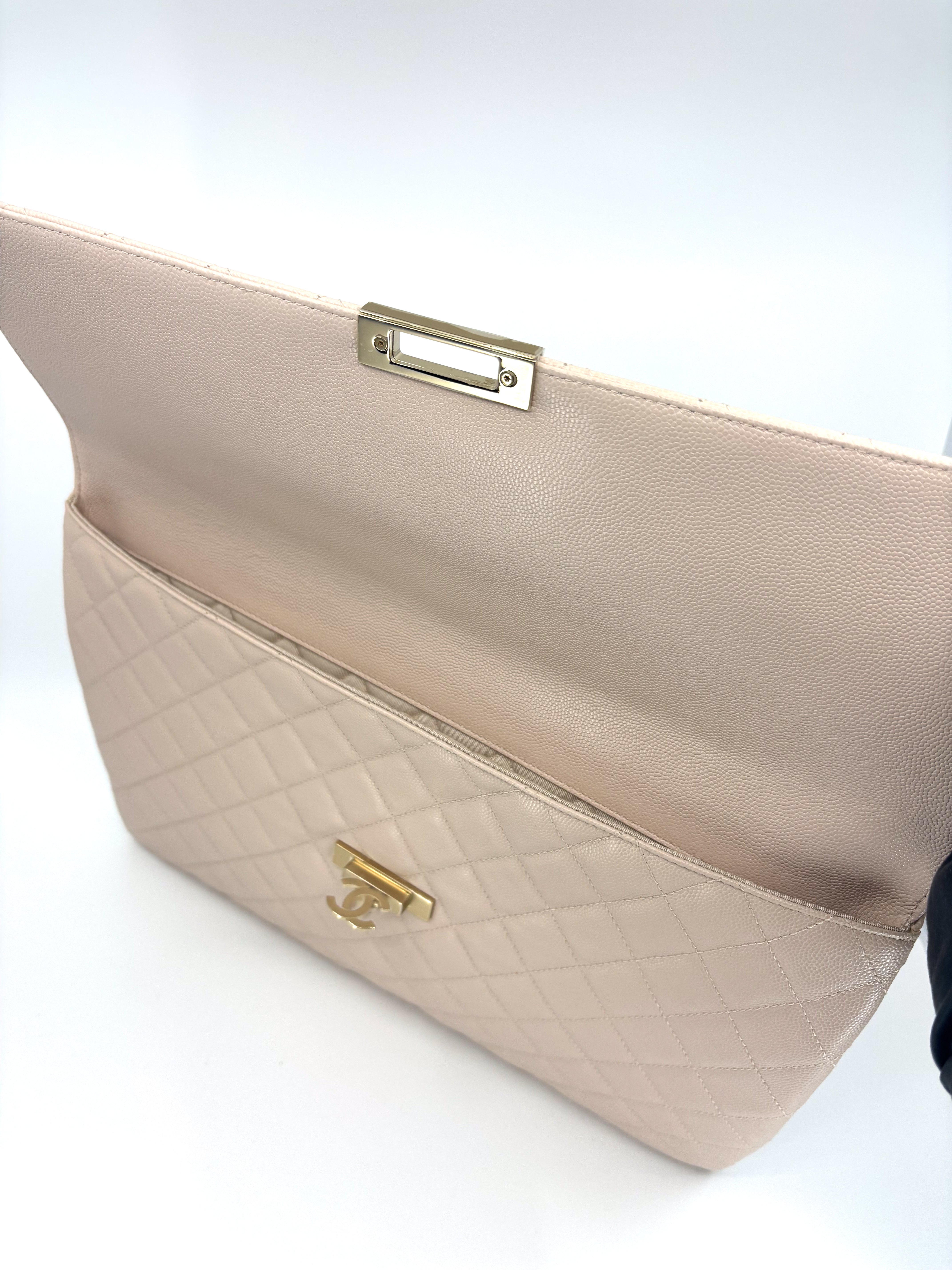 Chanel Caviar Quilted Large Golden Class Pouch Light Pink