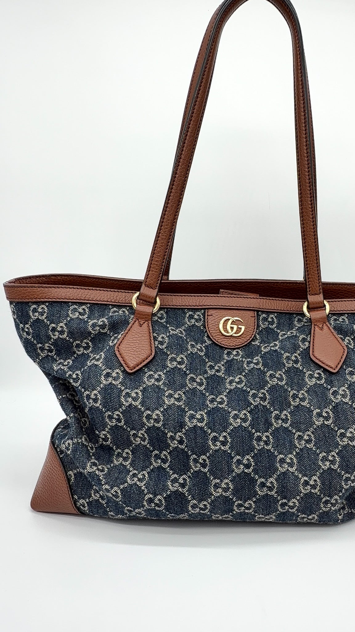 Gucci Denim Blue Tea GG Monogram Medium Ophidia Shopping Tote
