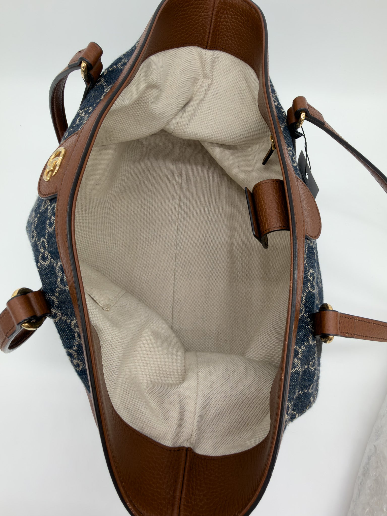 Gucci Denim Blue Tea GG Monogram Medium Ophidia Shopping Tote