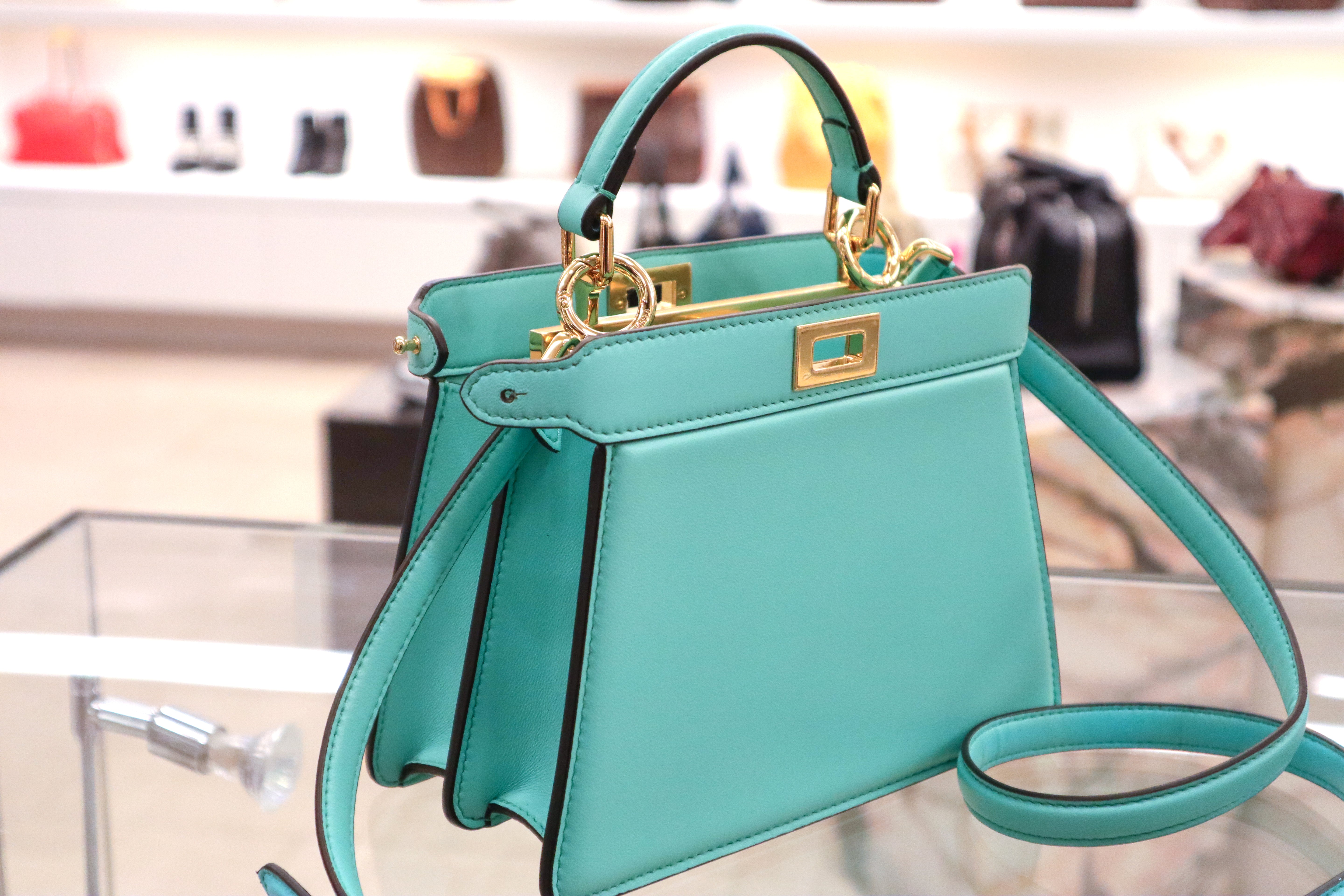 Peekaboo ISeeU ( Petite ) Turquoise padded nappa leather bag