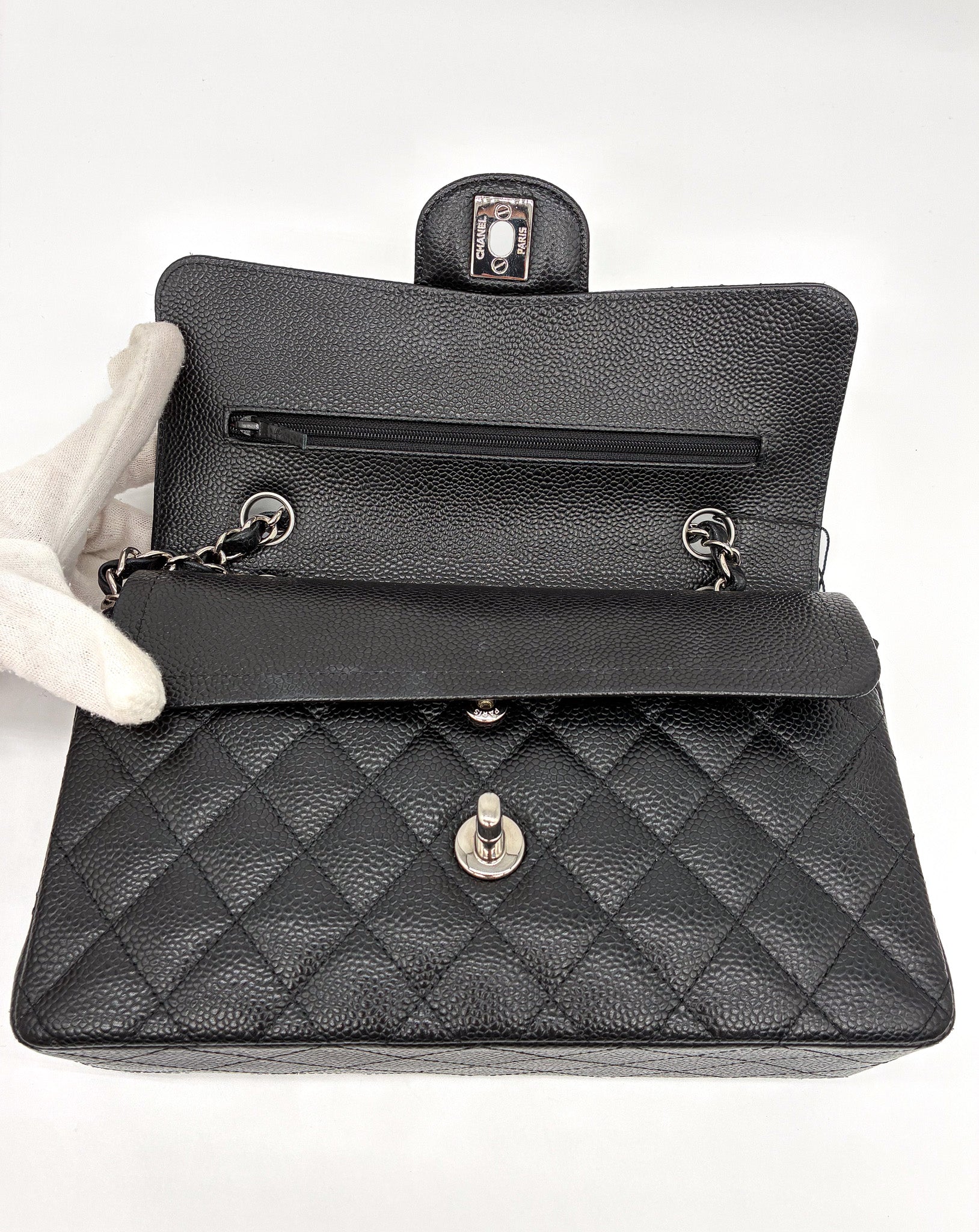 Chanel Small Classic Double Flap Black Caviar Silver Hardware