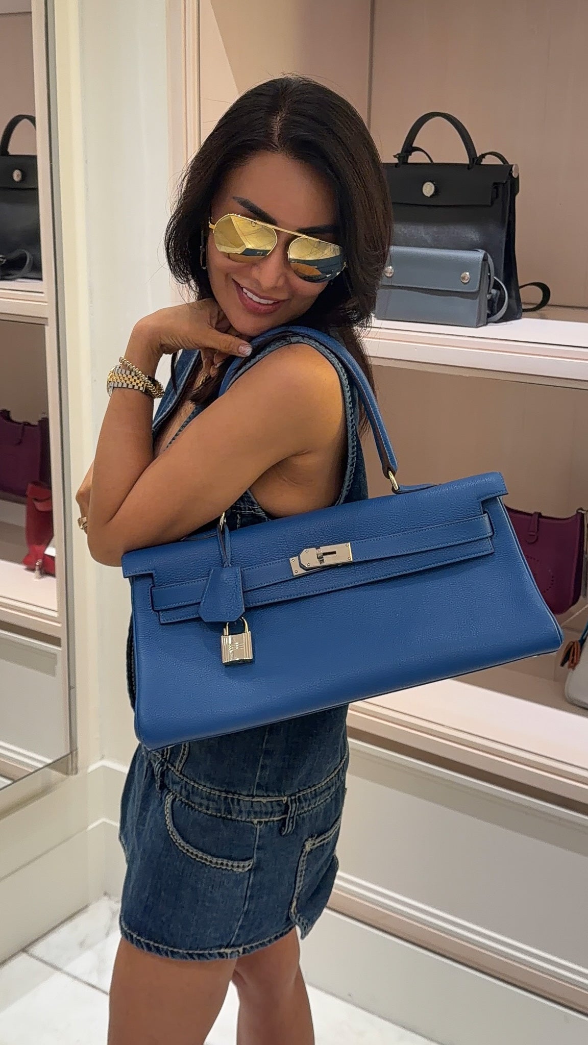 Hermes Clemence Kelly shoulder 40 Blue PHW